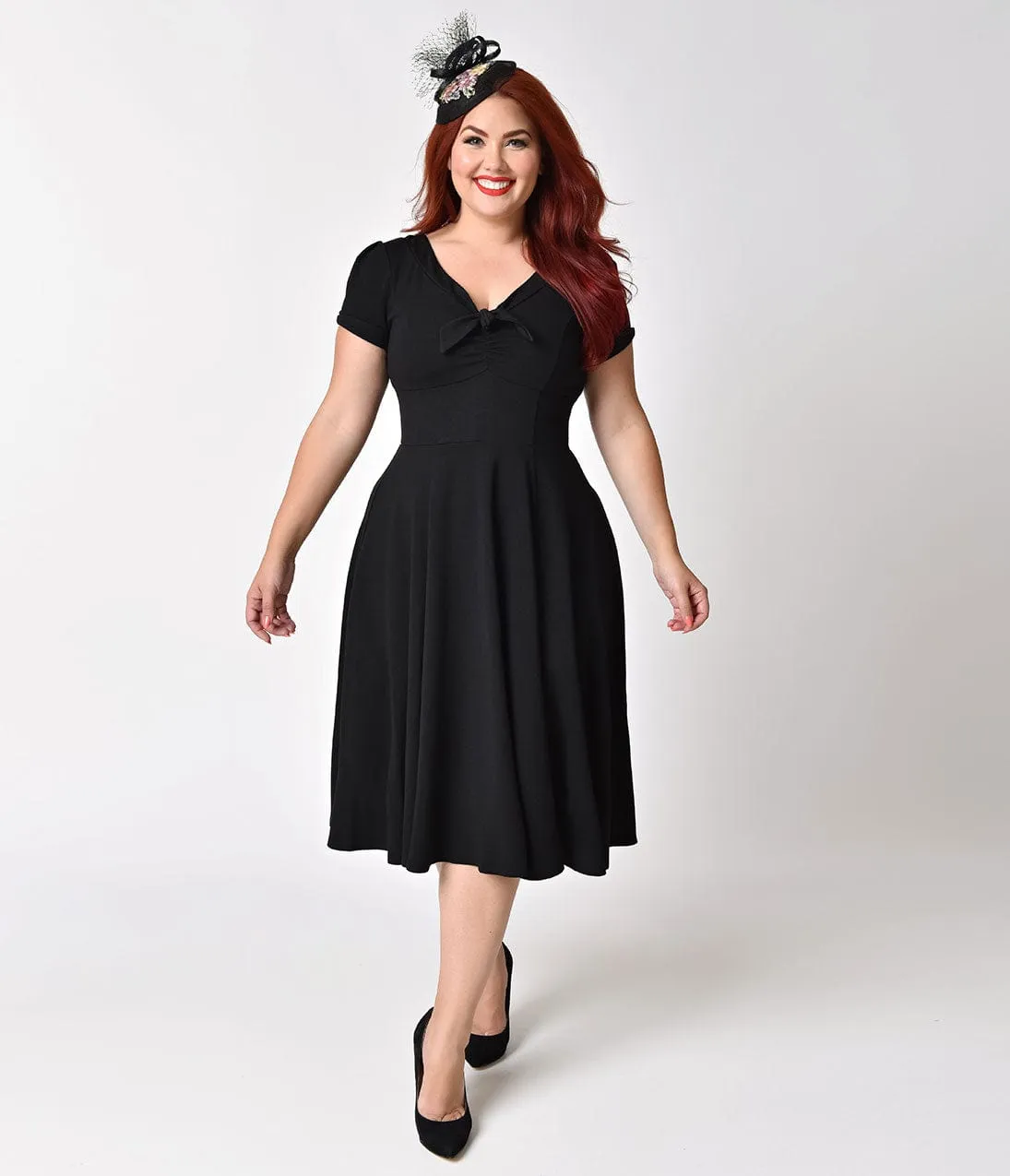 Unique Vintage Plus Size 1940s Style Black Knit Short Sleeve Natalie Swing Dress sold by Unique Vintage product image thumbnail 4