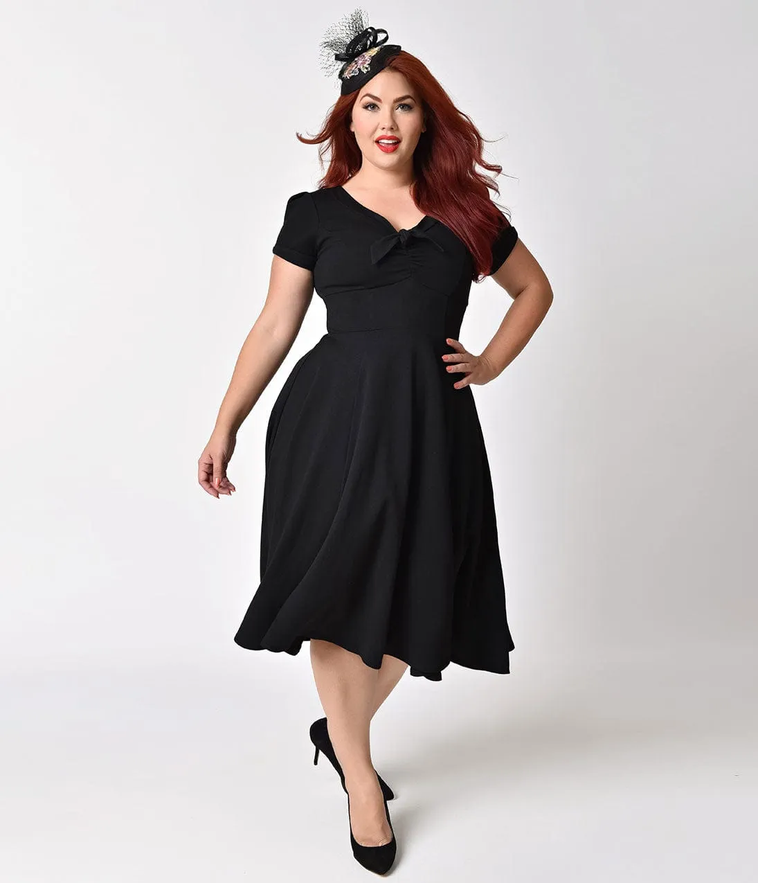 Unique Vintage Plus Size 1940s Style Black Knit Short Sleeve Natalie Swing Dress sold by Unique Vintage product image thumbnail 5