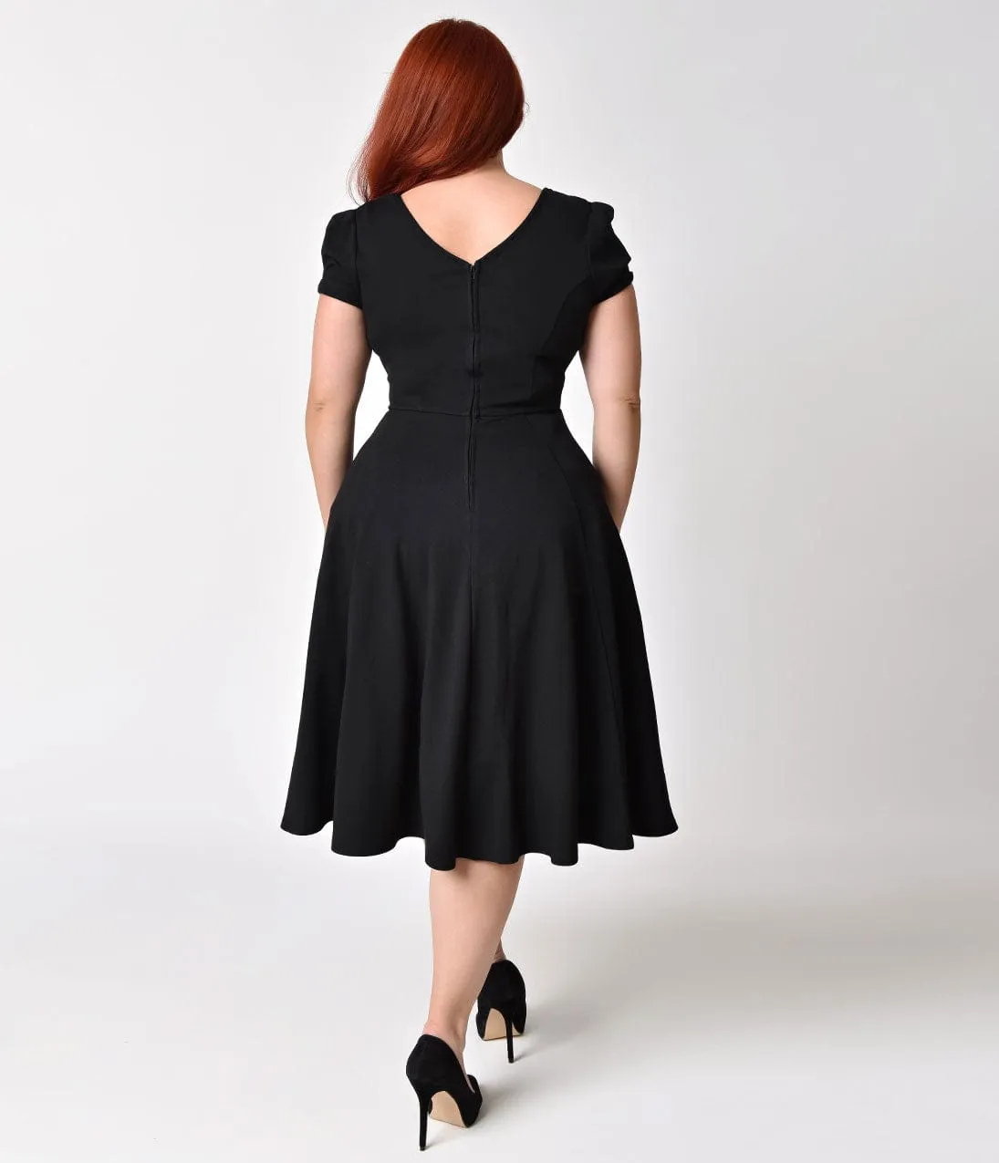 Unique Vintage Plus Size 1940s Style Black Knit Short Sleeve Natalie Swing Dress sold by Unique Vintage product image thumbnail 2