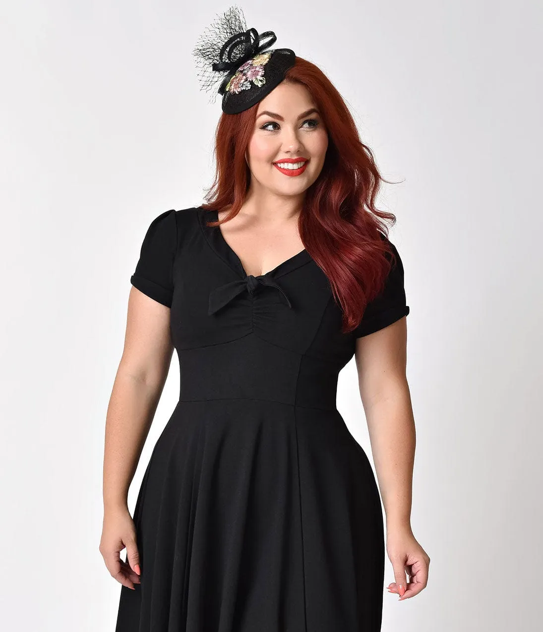 Unique Vintage Plus Size 1940s Style Black Knit Short Sleeve Natalie Swing Dress sold by Unique Vintage product image thumbnail 3
