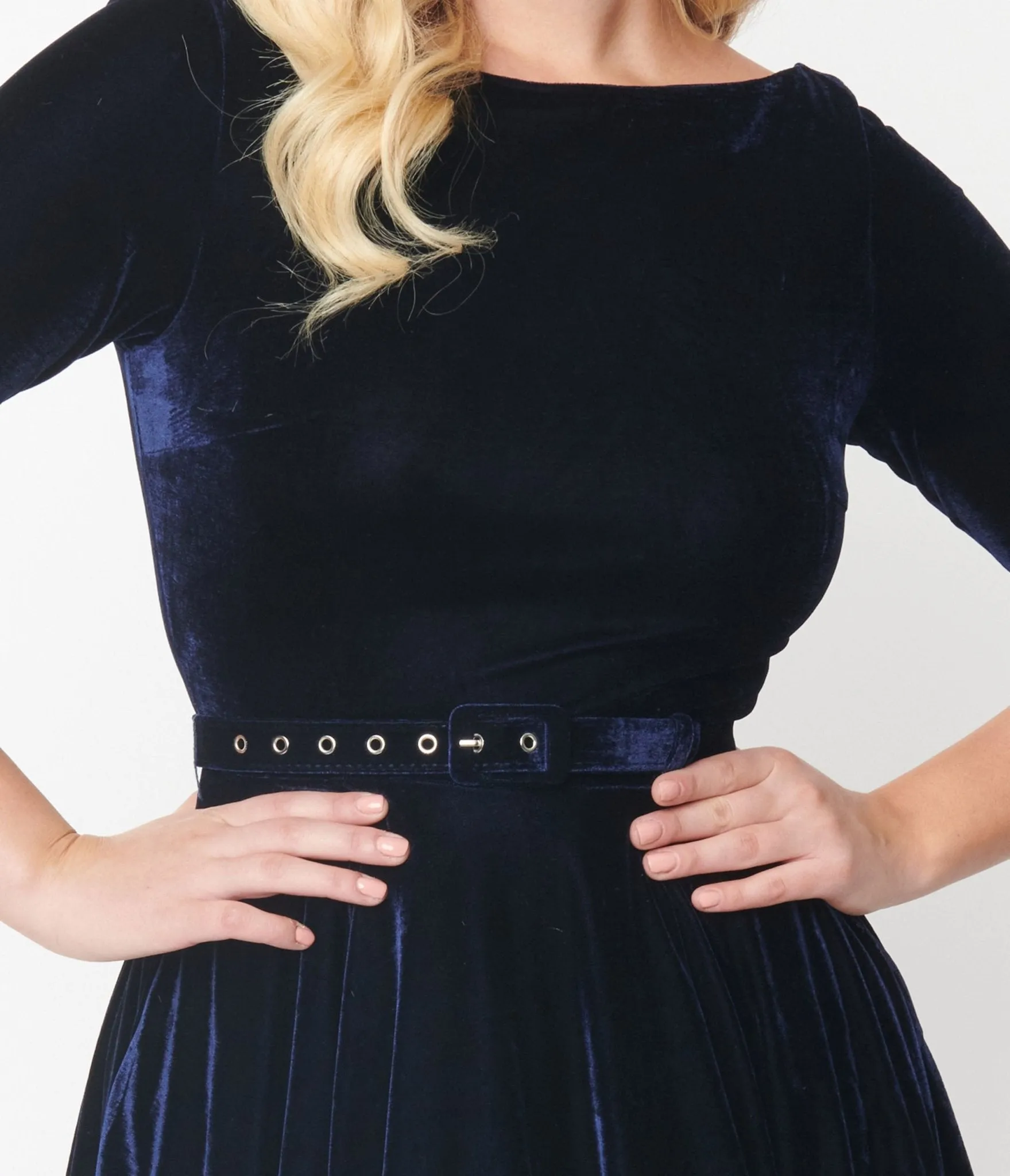 Unique Vintage Navy Velvet Devon Swing Dress sold by Unique Vintage product image thumbnail 3