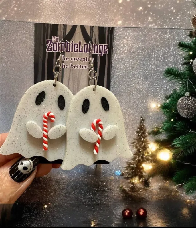Candy Cane Ghost Earrings sold by Unique Vintage