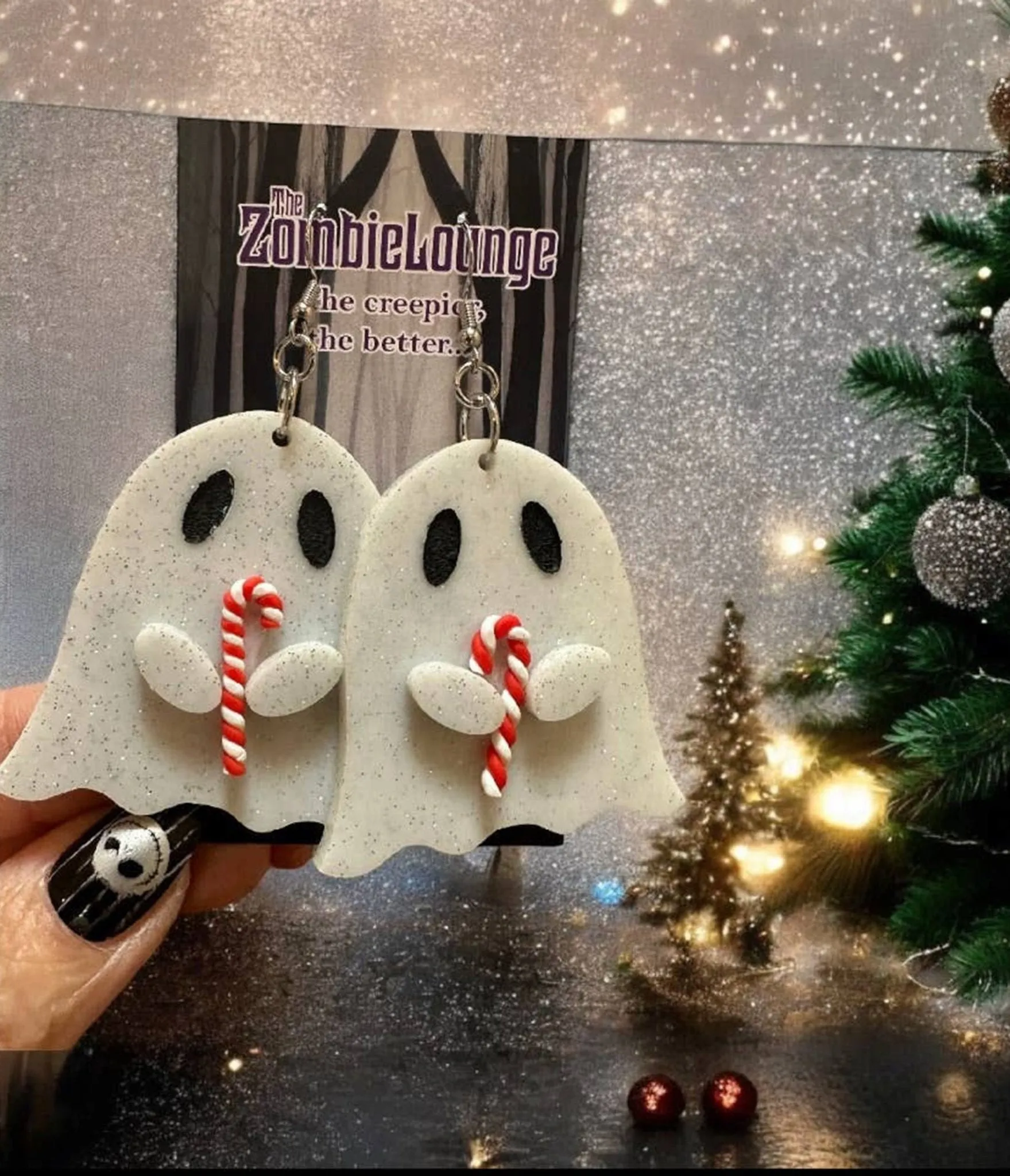 Candy Cane Ghost Earrings sold by Unique Vintage