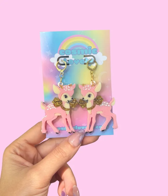 Retro Pink Holiday Deer Earrings sold by Unique Vintage