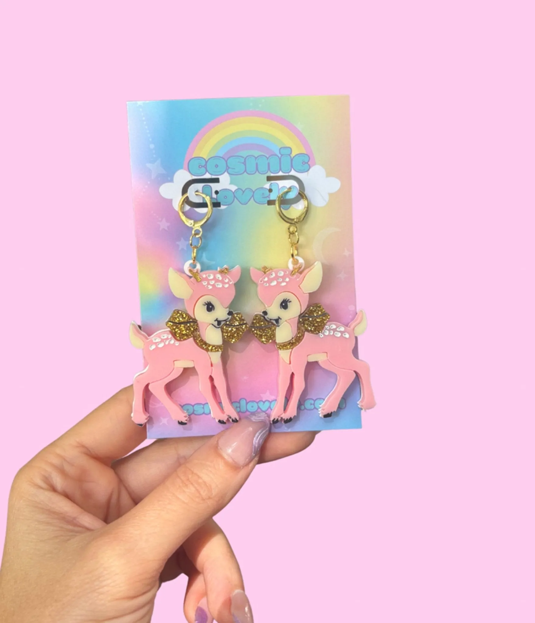 Retro Pink Holiday Deer Earrings sold by Unique Vintage