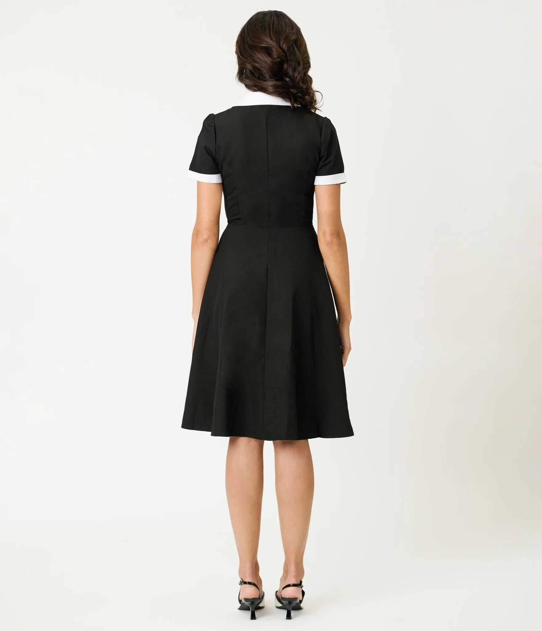 Black & White Collared Cotton Swing Dress sold by Unique Vintage product image thumbnail 2