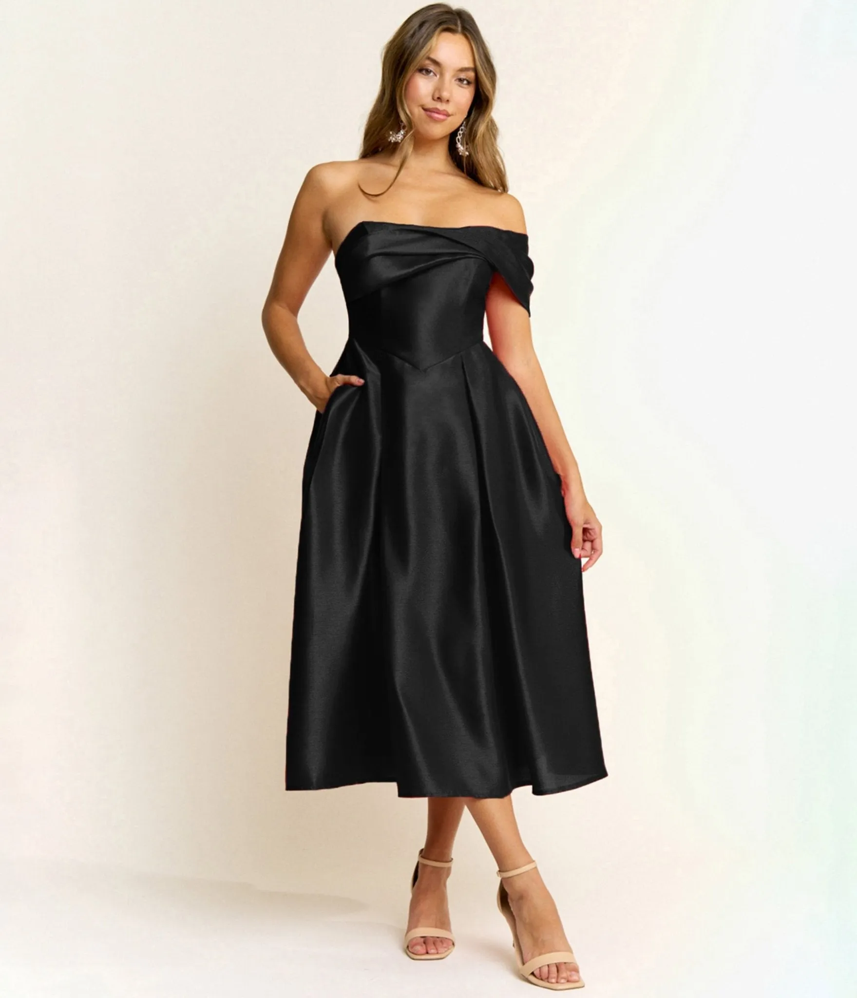 Black Off The Shoulder Midi Dress sold by Unique Vintage
