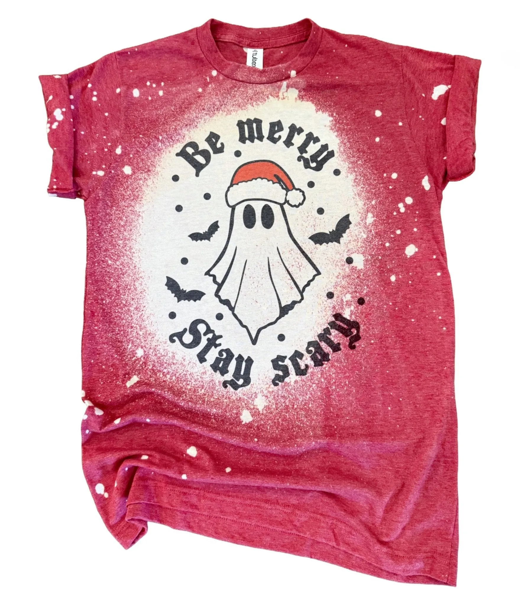 Be Merry Stay Scary Santa Ghost Bleached Unisex Graphic Tee sold by Unique Vintage