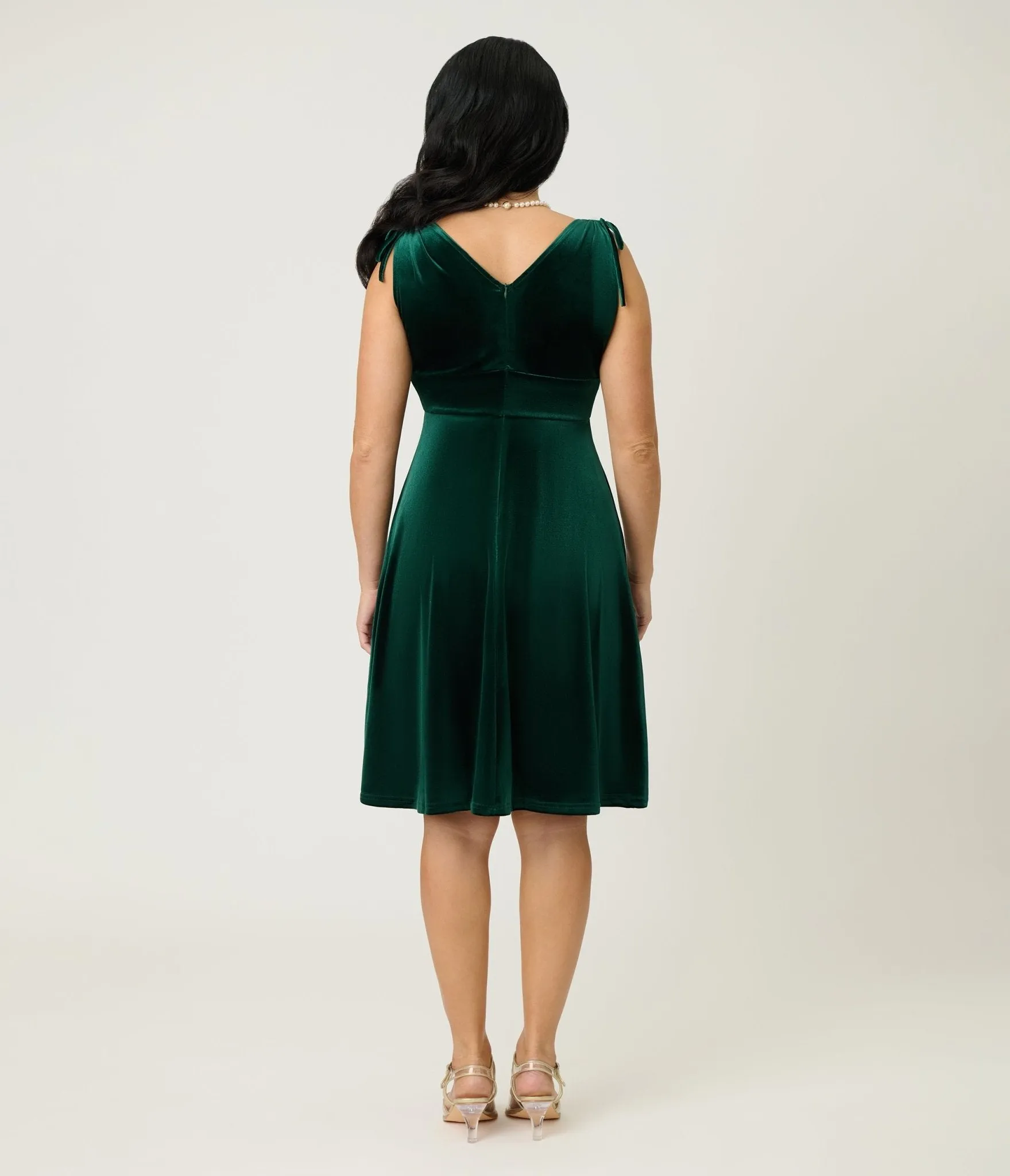 Green Velvet Sleeveless Swing Dress sold by Unique Vintage product image thumbnail 2
