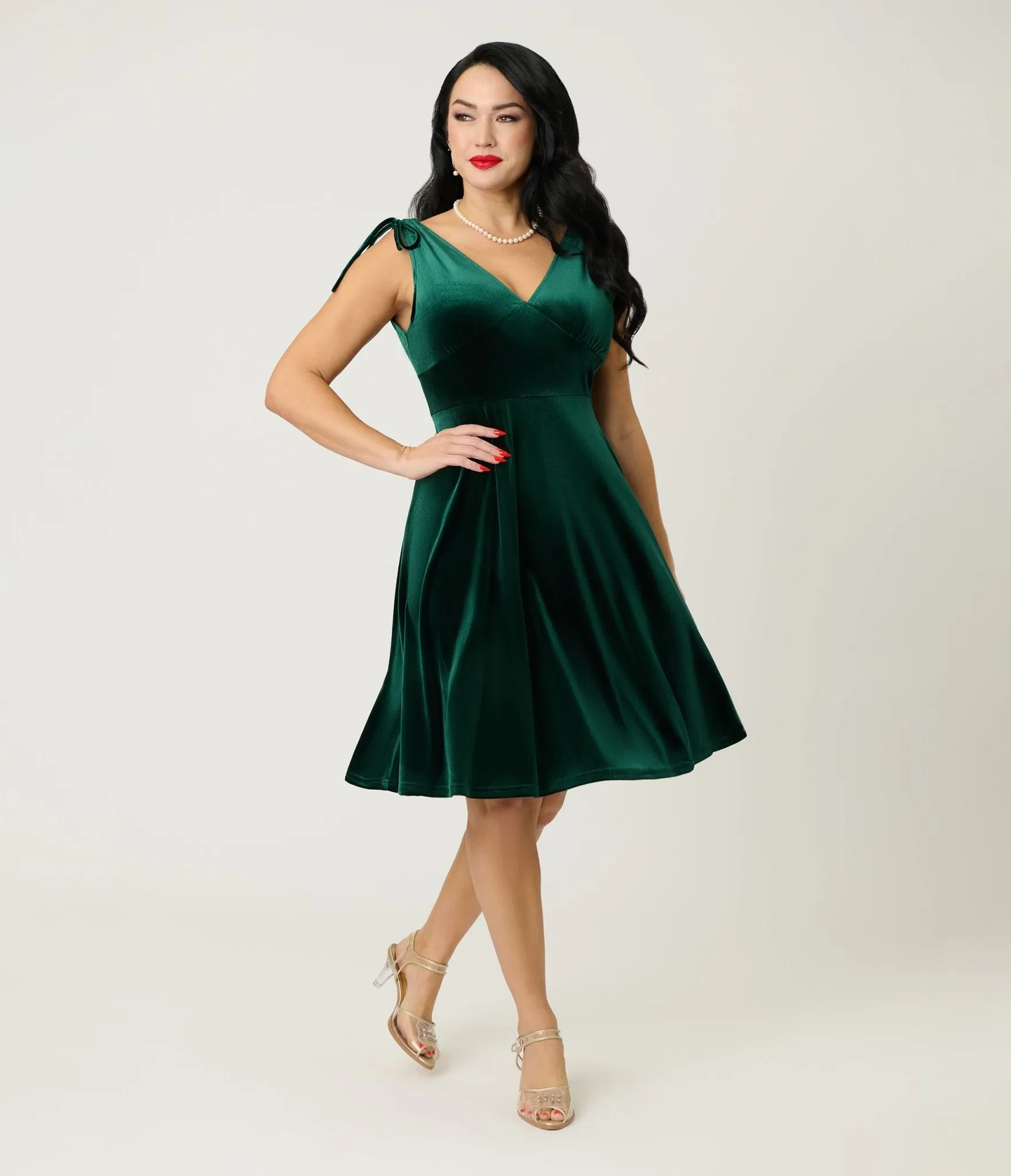 Green Velvet Sleeveless Swing Dress sold by Unique Vintage