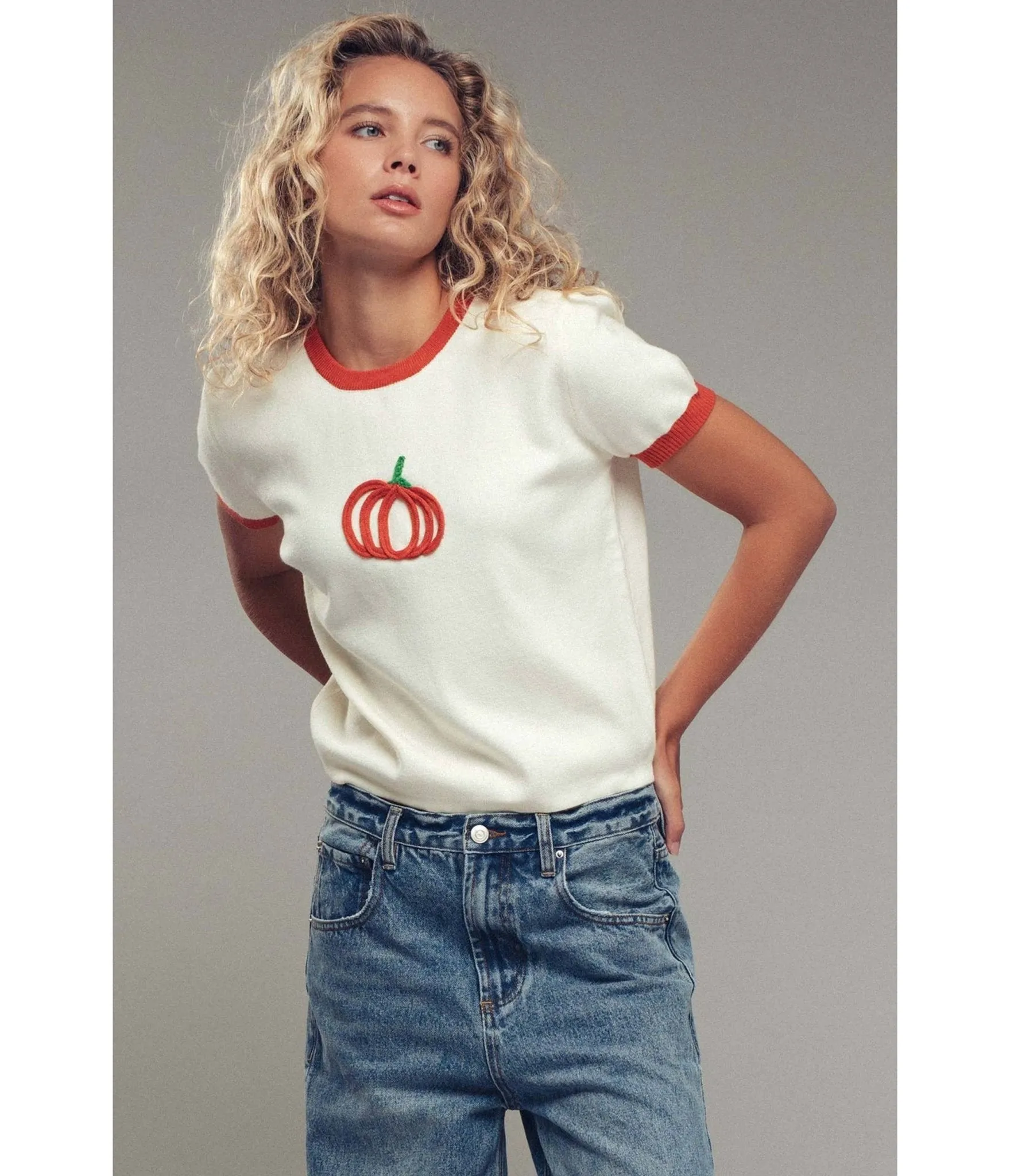 Cream & Pumpkin Embroidered Sweater sold by Unique Vintage product image thumbnail 4