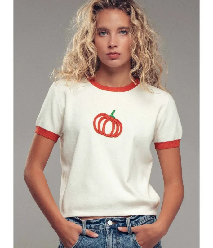 Cream & Pumpkin Embroidered Sweater sold by Unique Vintage