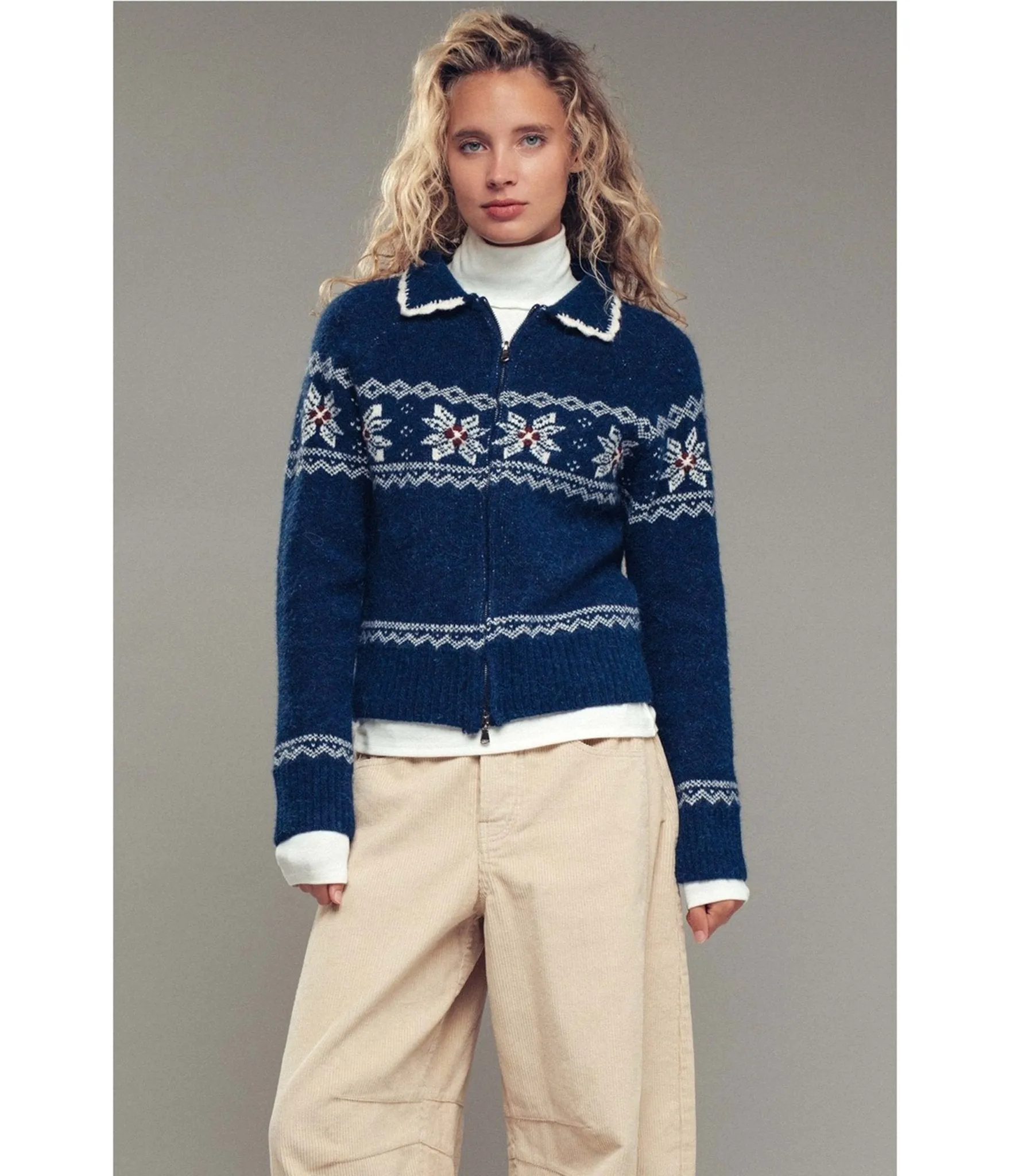 Blue Snowflake Fair Isle Zip-Up Knit Cardigan sold by Unique Vintage product image thumbnail 3