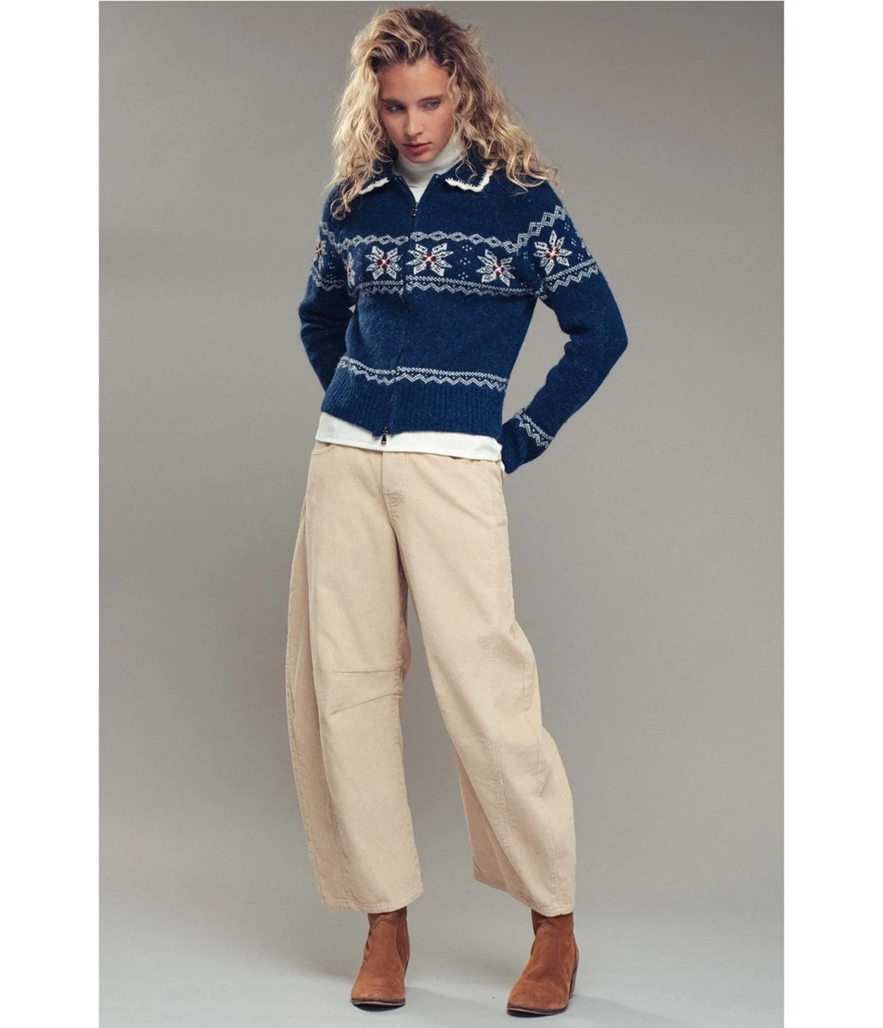 Blue Snowflake Fair Isle Zip-Up Knit Cardigan sold by Unique Vintage product image thumbnail 4