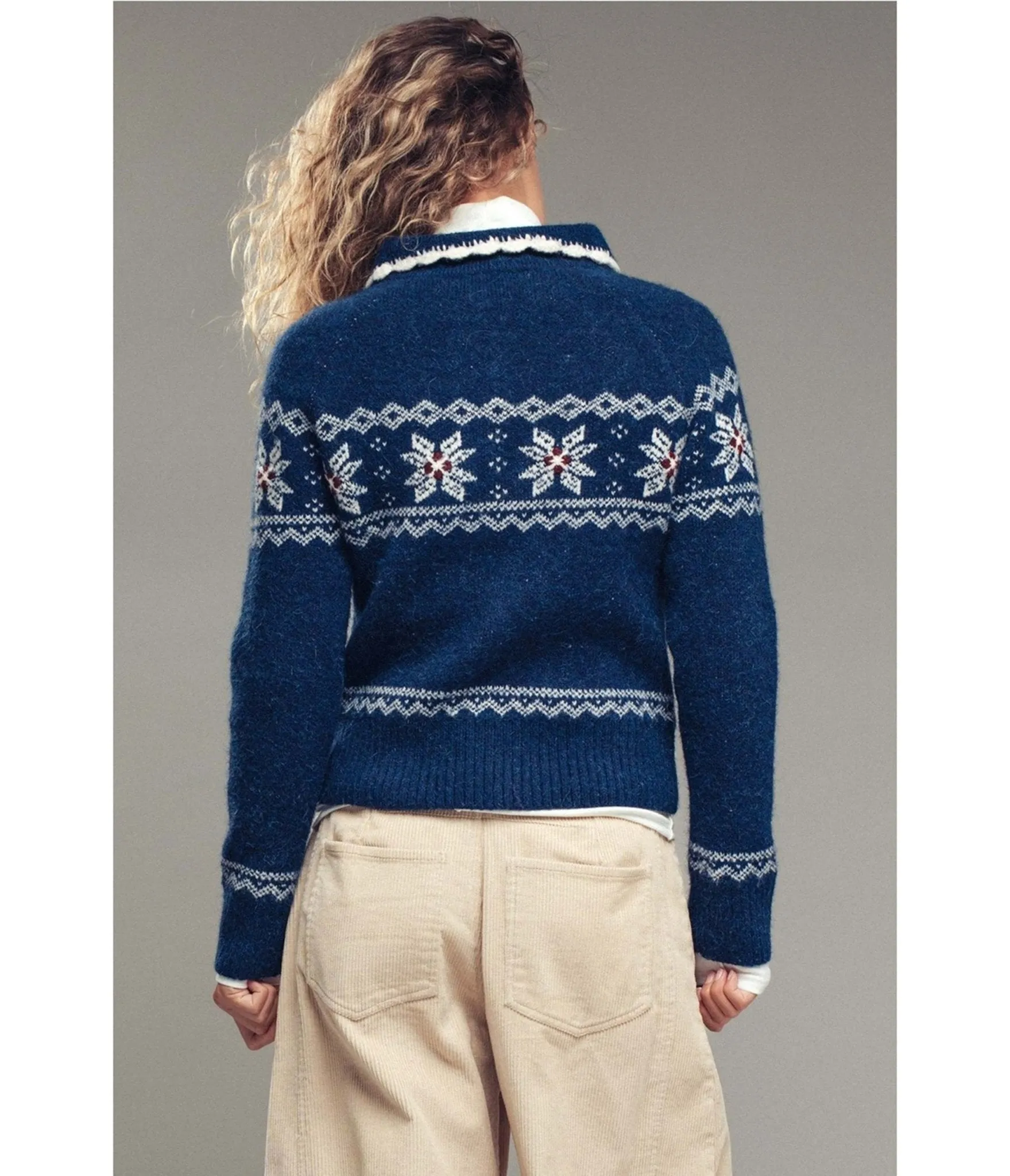 Blue Snowflake Fair Isle Zip-Up Knit Cardigan sold by Unique Vintage product image thumbnail 2
