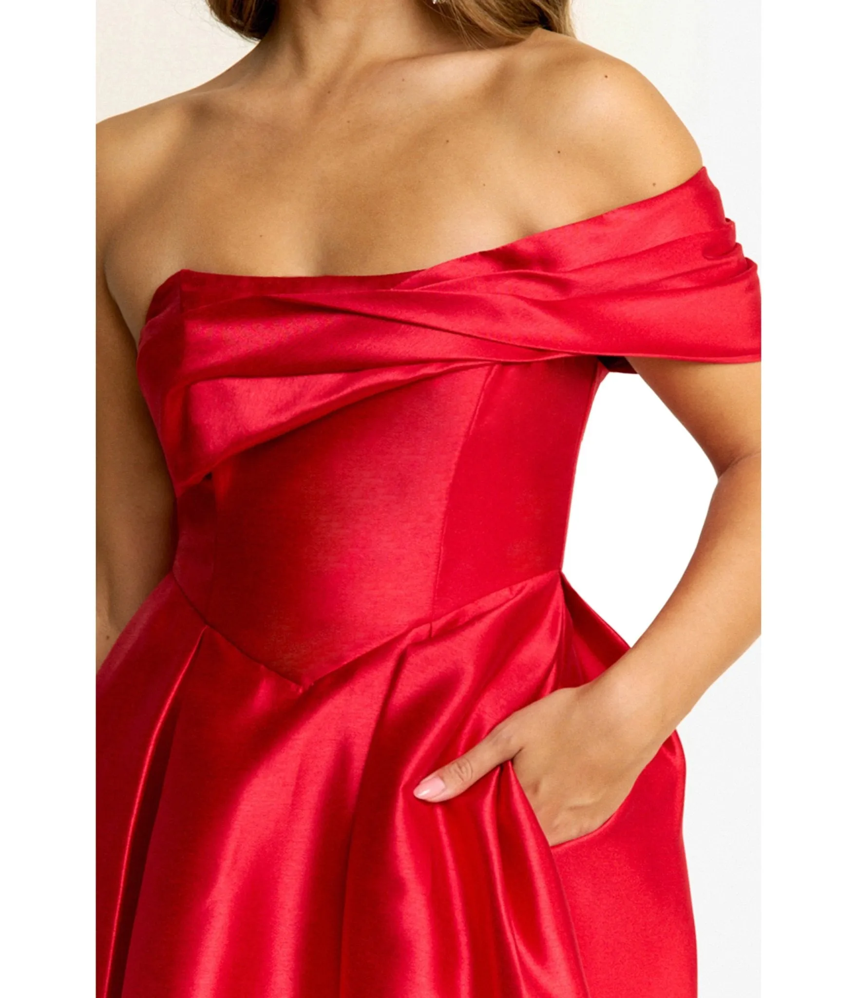Red Off The Shoulder Midi Dress sold by Unique Vintage product image thumbnail 2