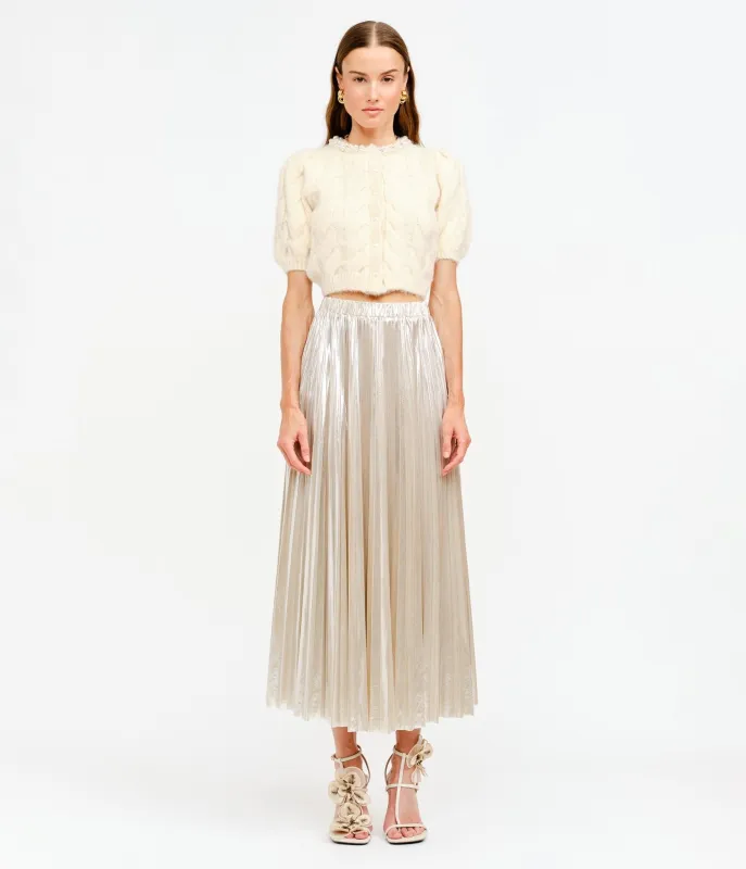 Champagne Pleated Maxi Skirt sold by Unique Vintage