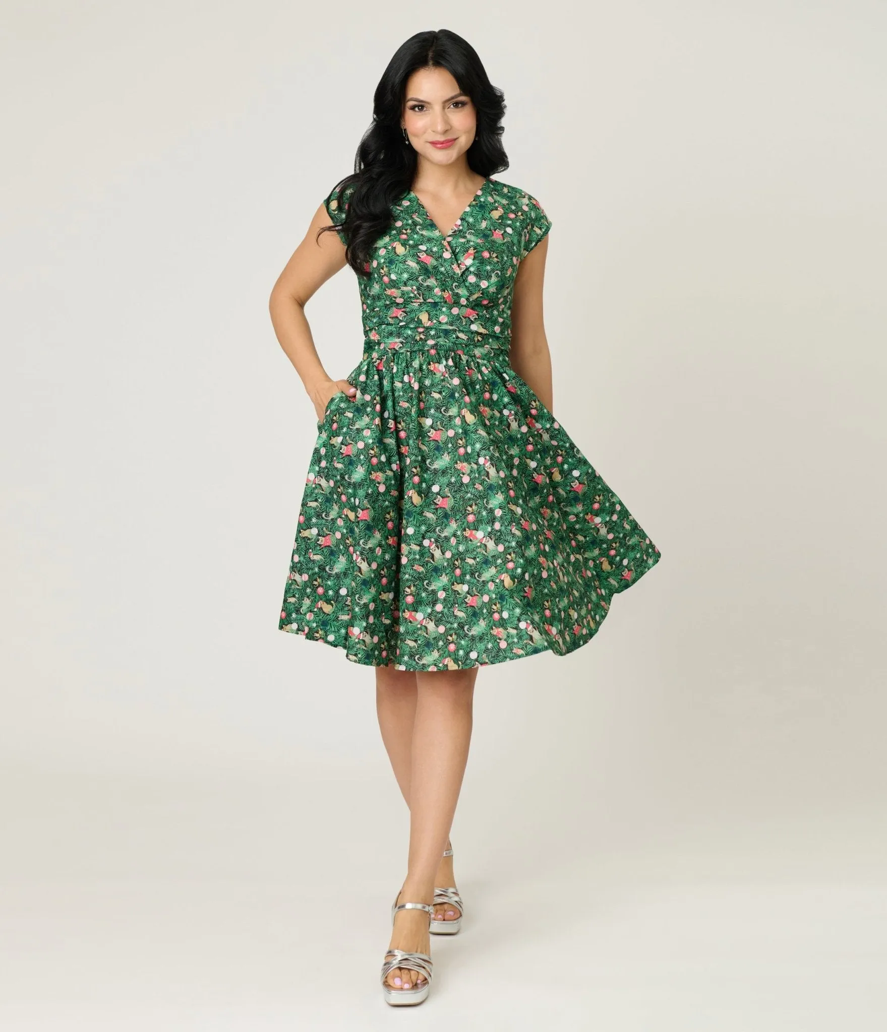 Retrolicious Christmas Tree Cat Cotton Swing Dress sold by Unique Vintage product image thumbnail 3