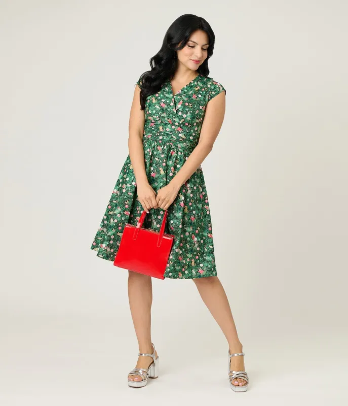 Retrolicious Christmas Tree Cat Cotton Swing Dress sold by Unique Vintage