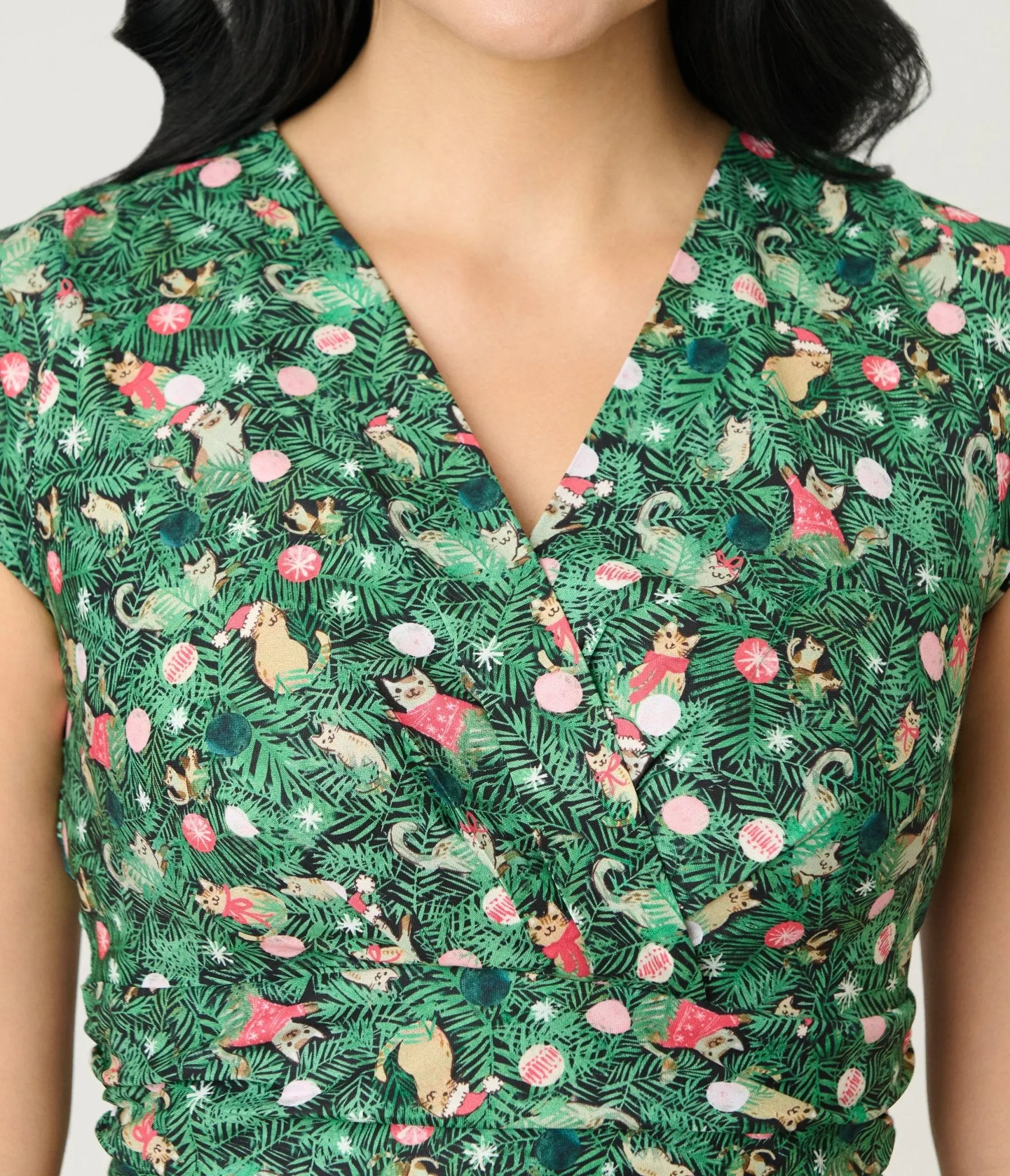 Retrolicious Christmas Tree Cat Cotton Swing Dress sold by Unique Vintage product image thumbnail 4
