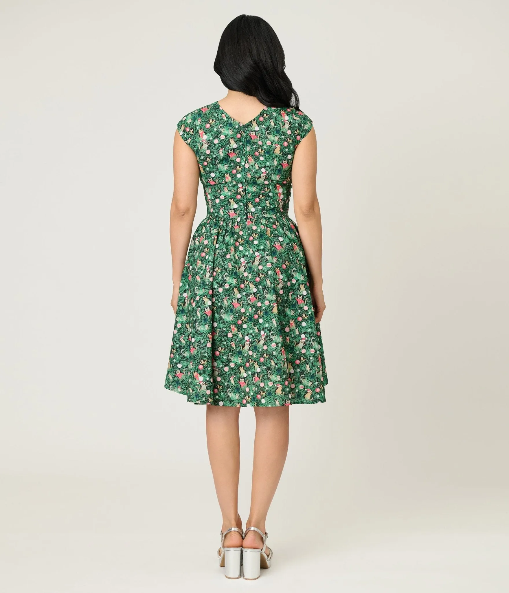 Retrolicious Christmas Tree Cat Cotton Swing Dress sold by Unique Vintage product image thumbnail 2