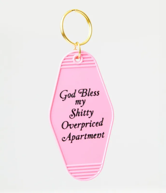 God Bless My Shitty Overpriced Apartment Motel Key Fob sold by Unique Vintage