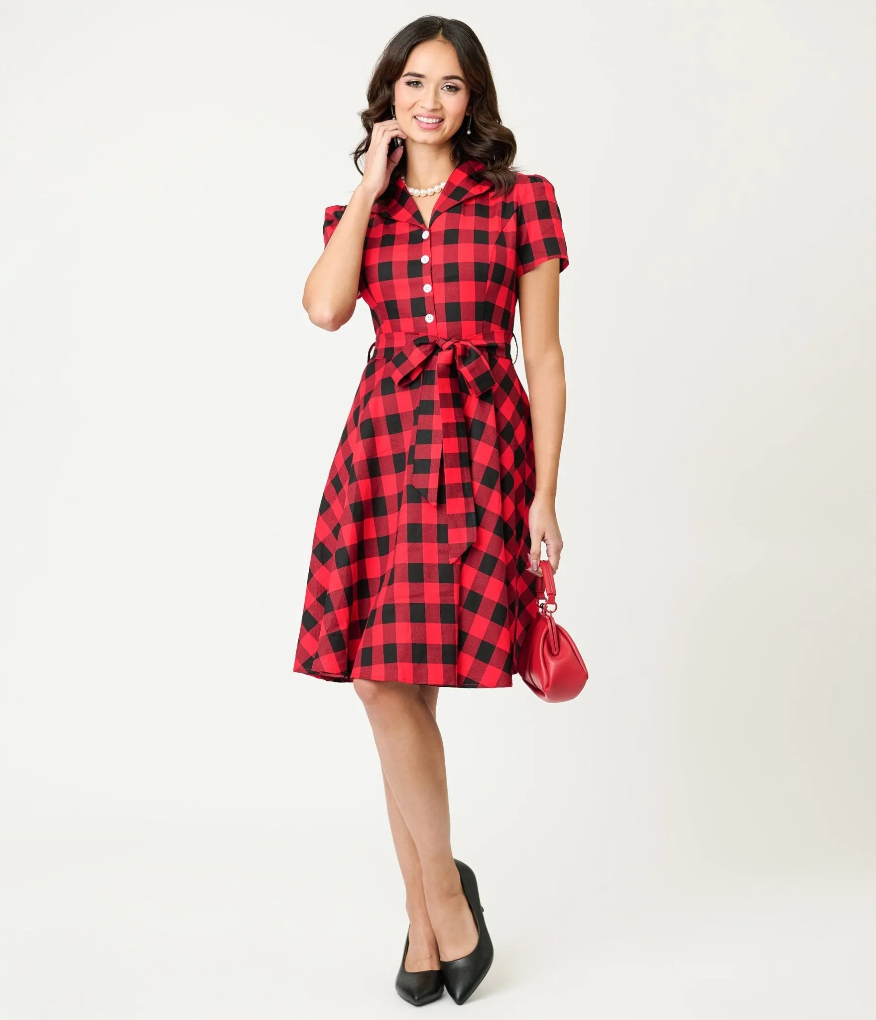 Red Buffalo Plaid Flare Dress sold by Unique Vintage