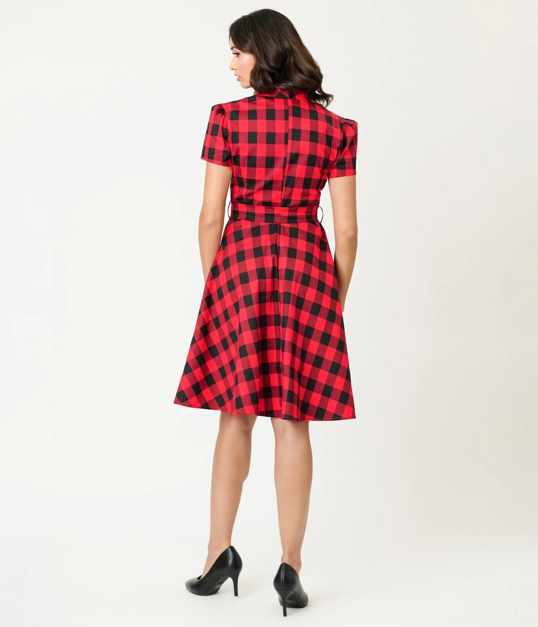 Red Buffalo Plaid Flare Dress sold by Unique Vintage product image thumbnail 2
