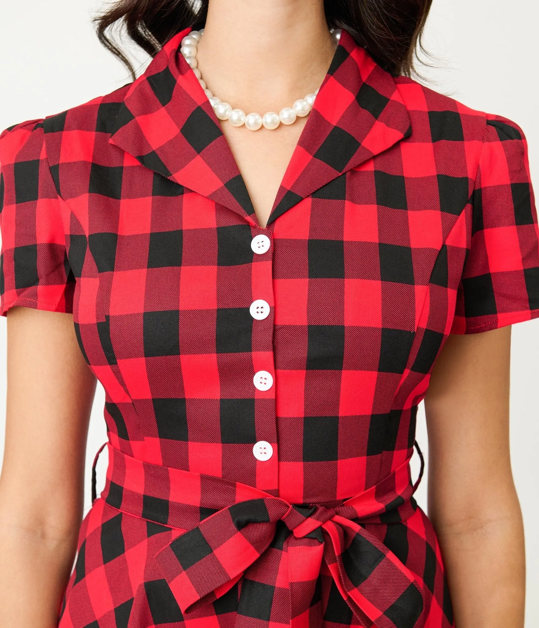 Red Buffalo Plaid Flare Dress sold by Unique Vintage product image thumbnail 4