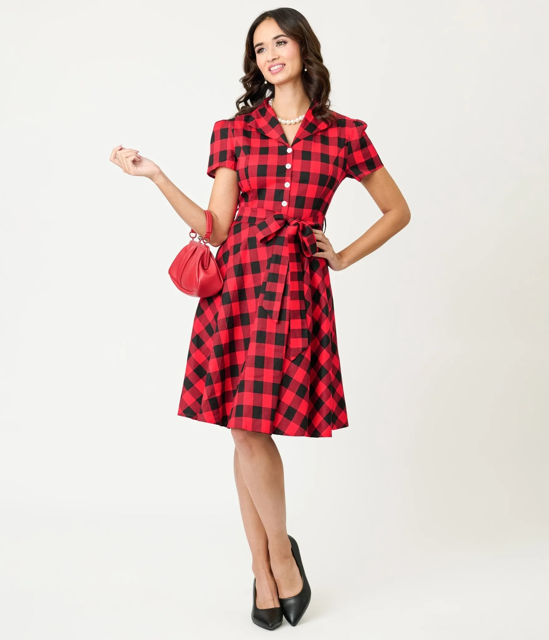 Red Buffalo Plaid Flare Dress sold by Unique Vintage product image thumbnail 3