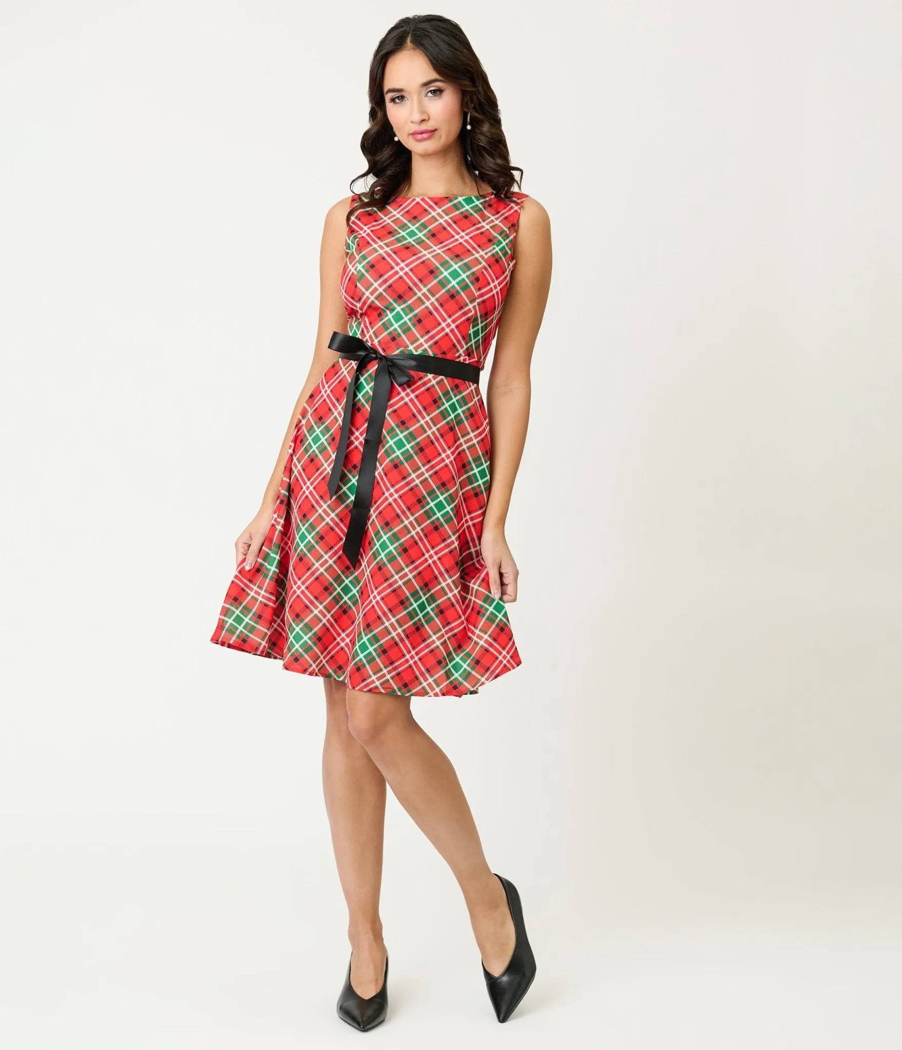 Red & Green Plaid Flare Dress sold by Unique Vintage product image thumbnail 4