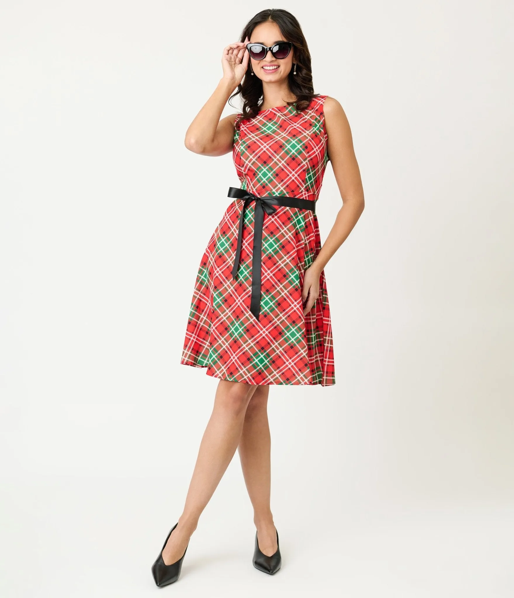 Red & Green Plaid Flare Dress sold by Unique Vintage product image thumbnail 3