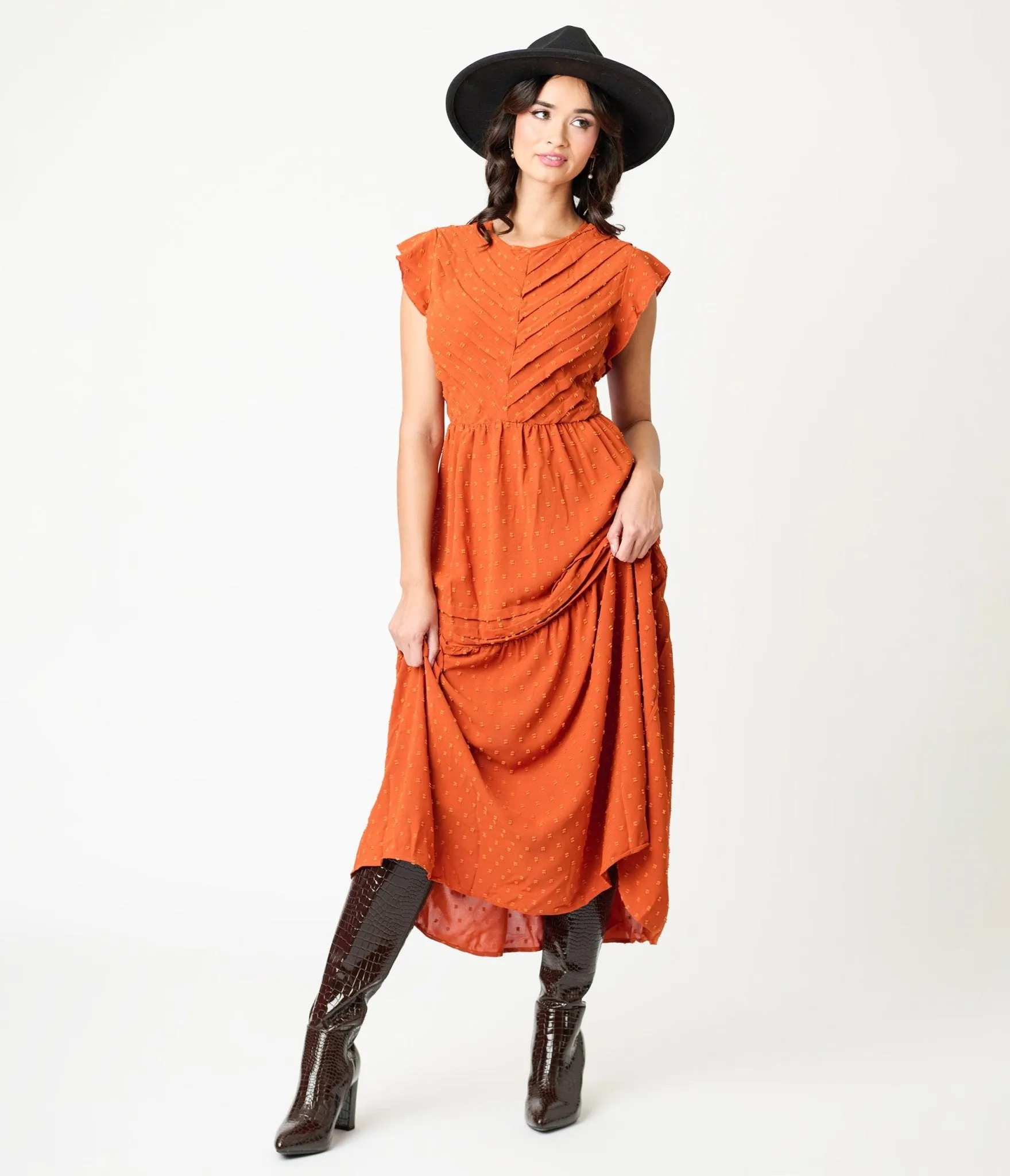 Orange Swiss Dot Willow Maxi Dress sold by Unique Vintage