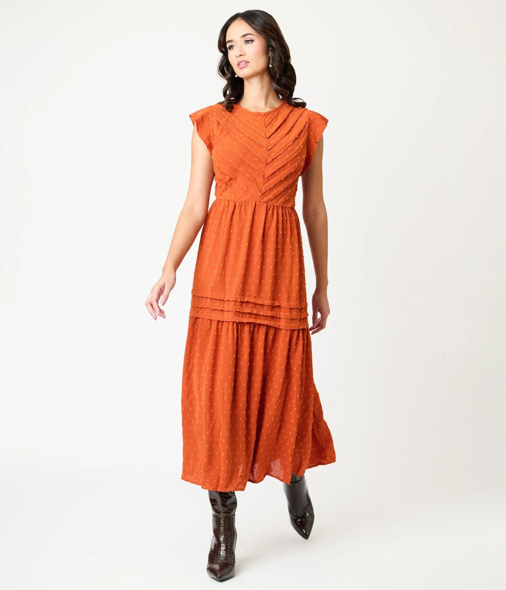 Orange Swiss Dot Willow Maxi Dress sold by Unique Vintage product image thumbnail 3