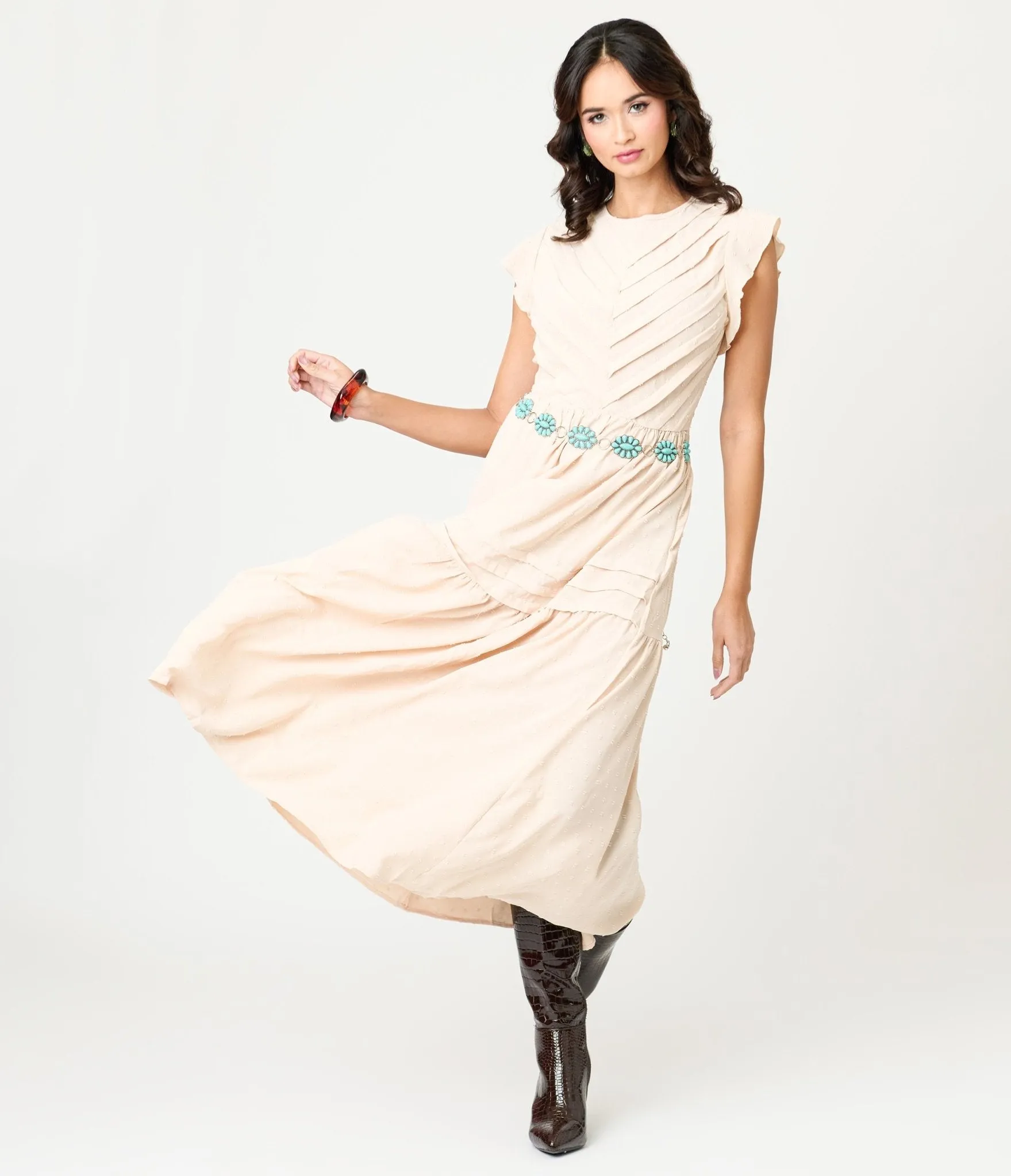 Beige Swiss Dot Willow Maxi Dress sold by Unique Vintage product image thumbnail 3