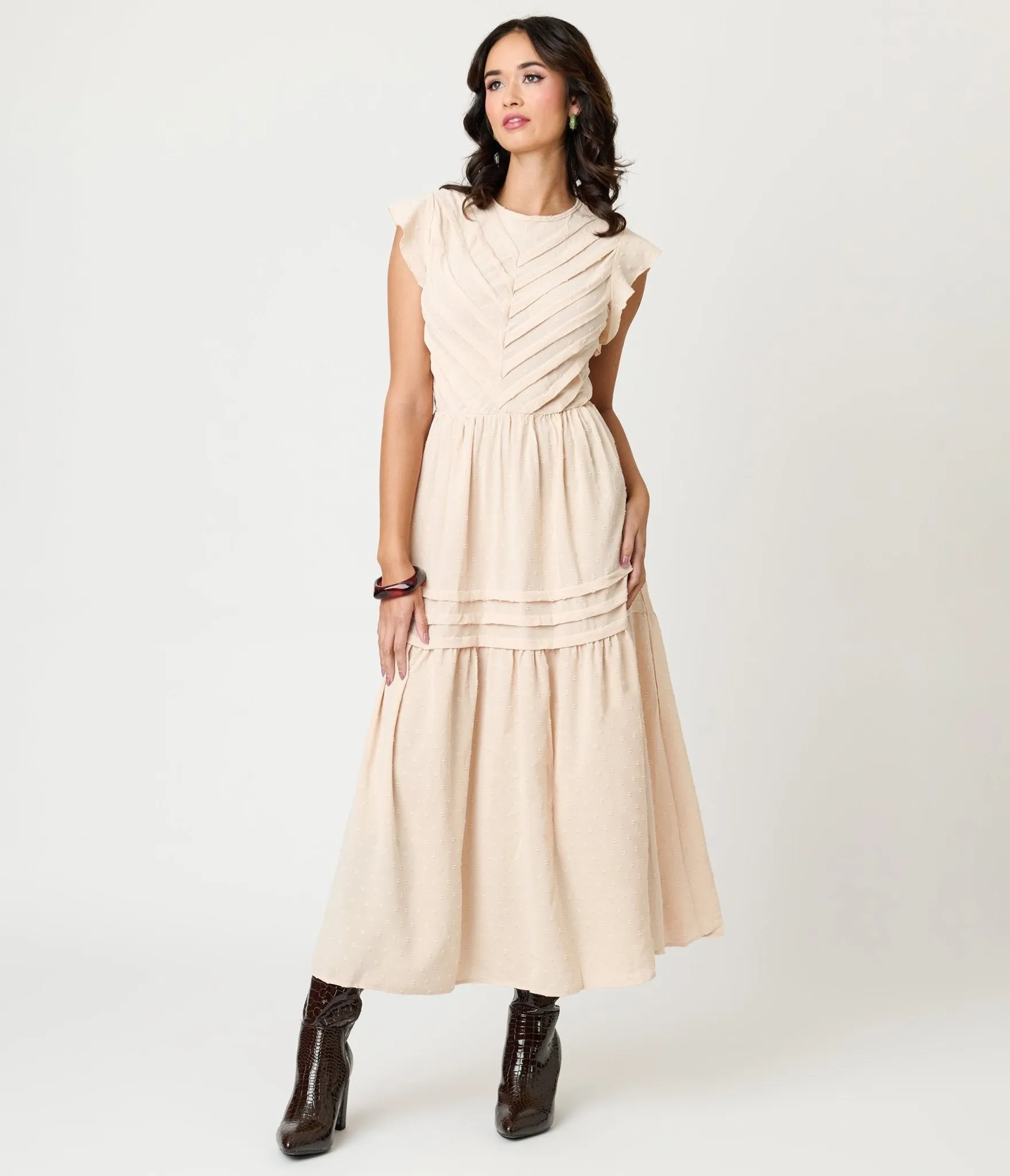 Beige Swiss Dot Willow Maxi Dress sold by Unique Vintage product image thumbnail 4