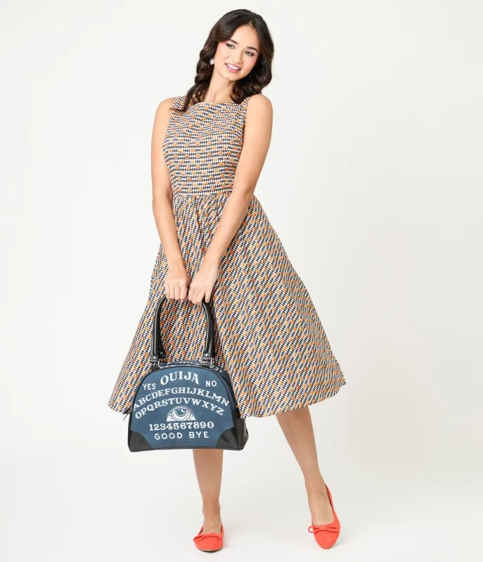 Retrolicious Black & White Diamonds & Pumpkins Midi Dress sold by Unique Vintage