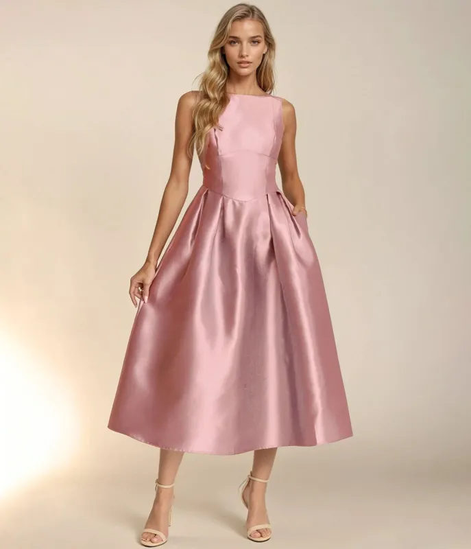 Dusty Pink Shimmer Sleeveless Midi Dress sold by Unique Vintage