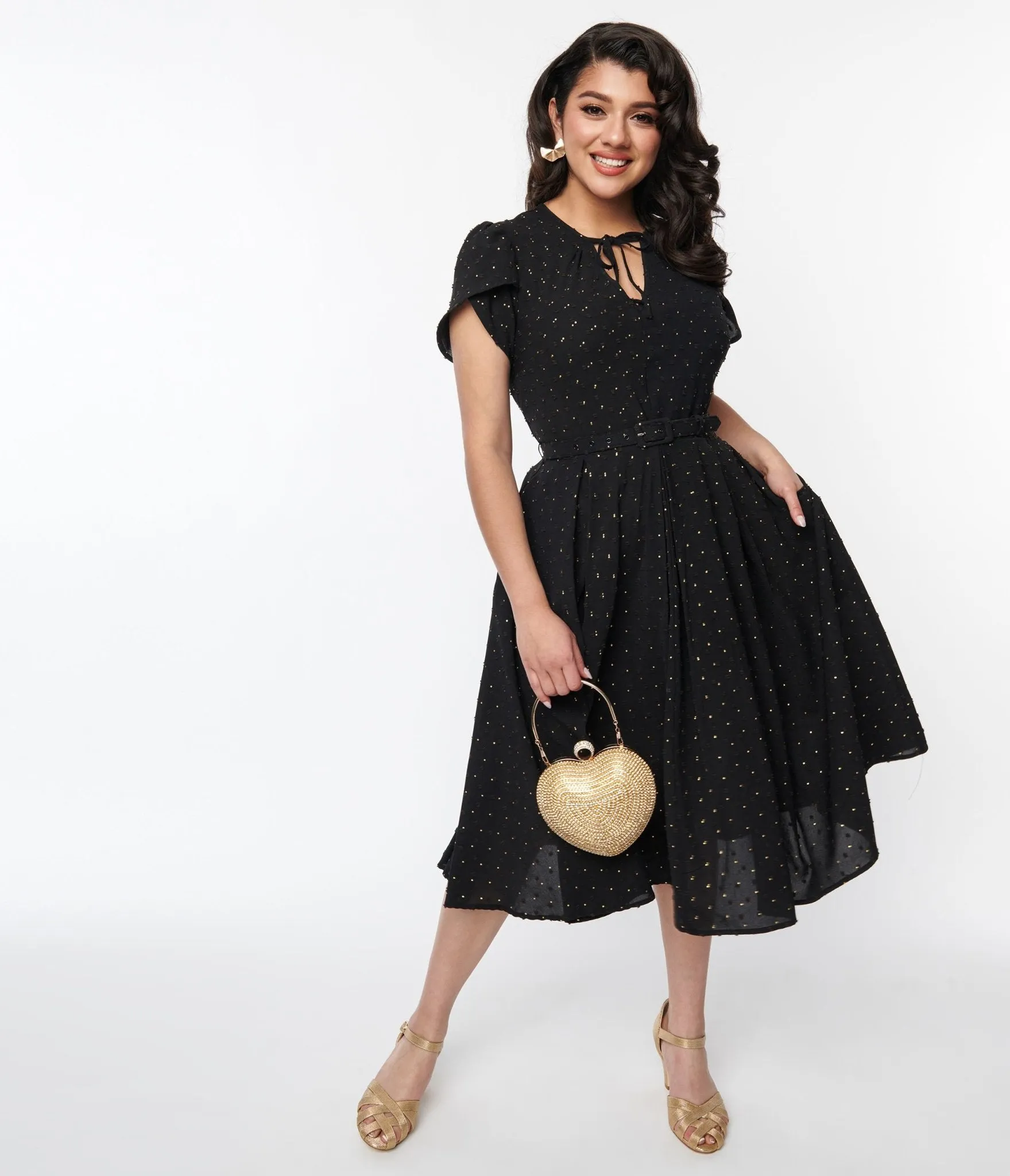 Unique Vintage Black & Gold Clip Dot Dahlia Swing Dress sold by Unique Vintage product image thumbnail 5