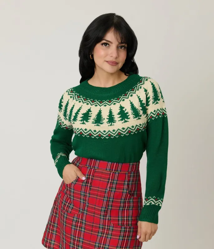 Green Christmas Tree Fair Isle Sweater sold by Unique Vintage