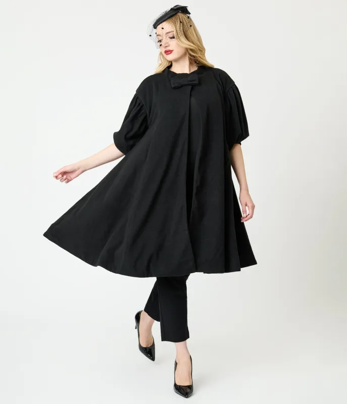 Unique Vintage Black Flare Swing Coat sold by Unique Vintage