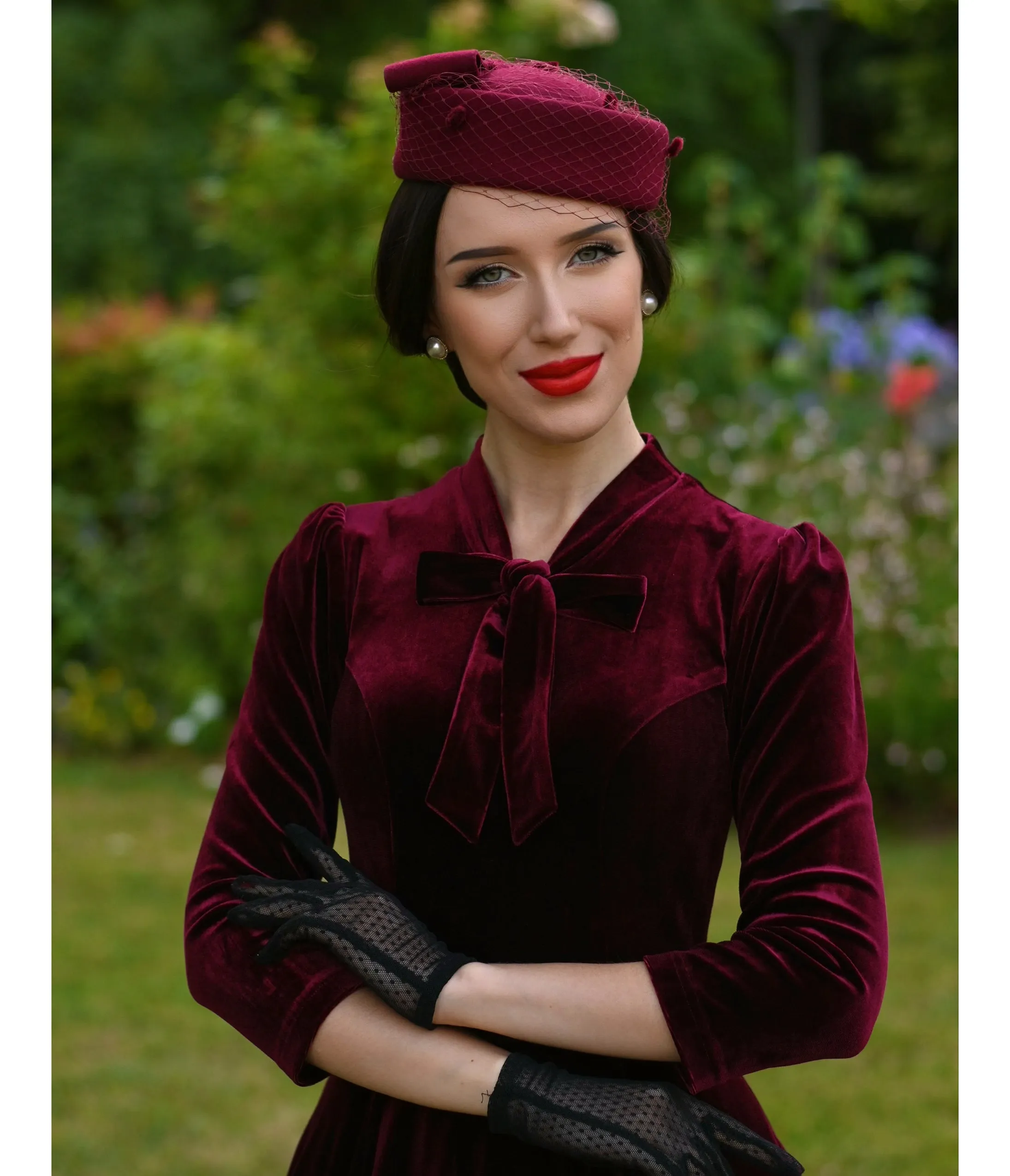 Burgundy Velvet Sylvie Swing Dress sold by Unique Vintage product image thumbnail 5