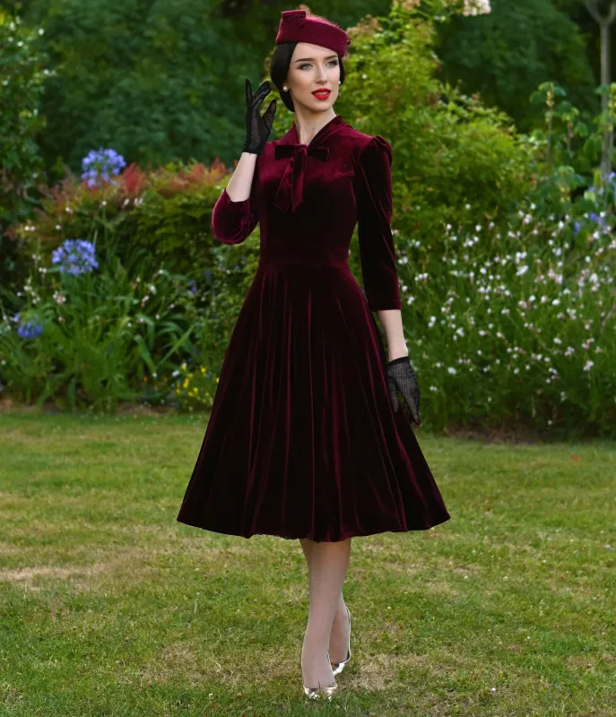 Burgundy Velvet Sylvie Swing Dress sold by Unique Vintage