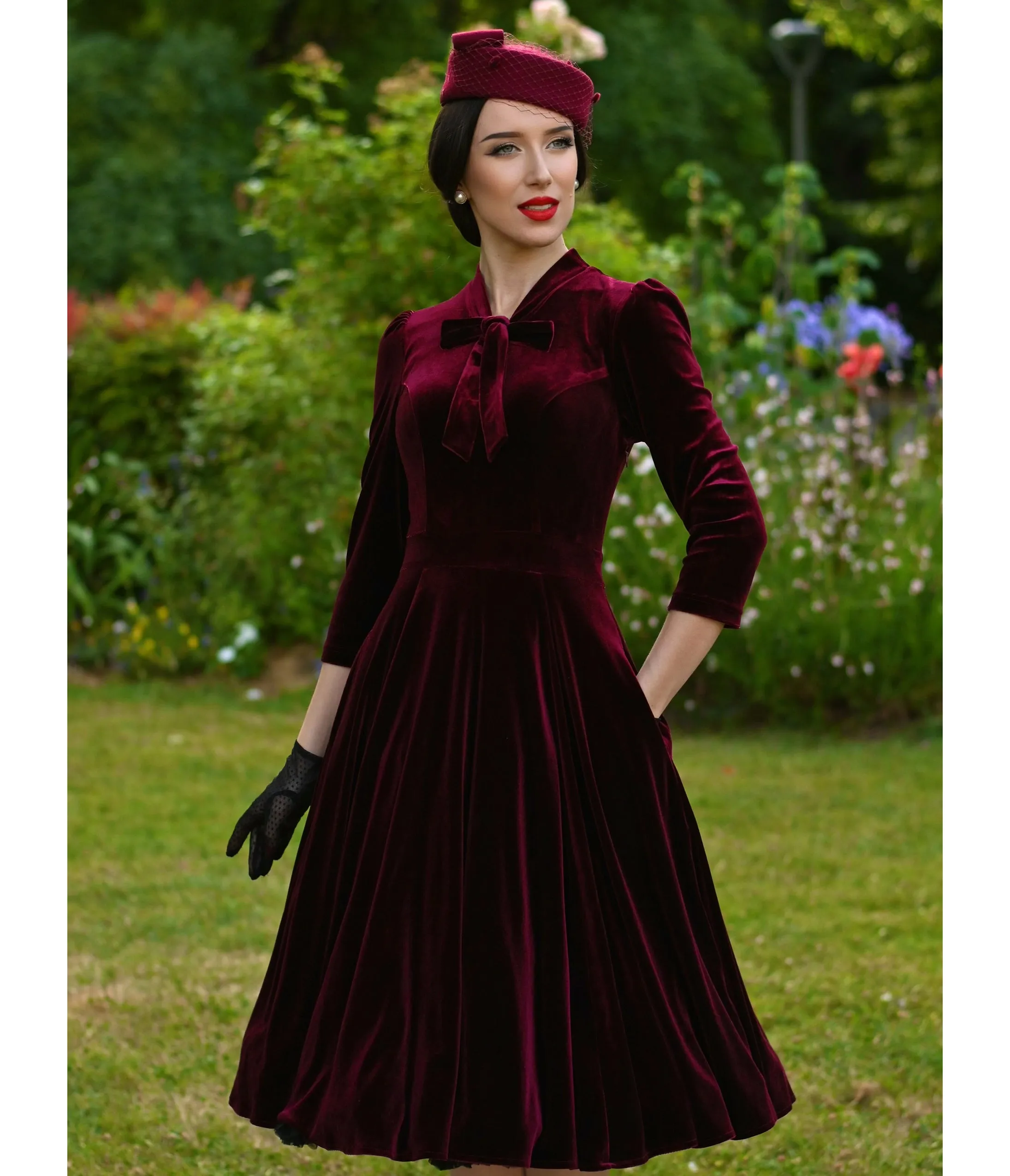 Burgundy Velvet Sylvie Swing Dress sold by Unique Vintage product image thumbnail 4