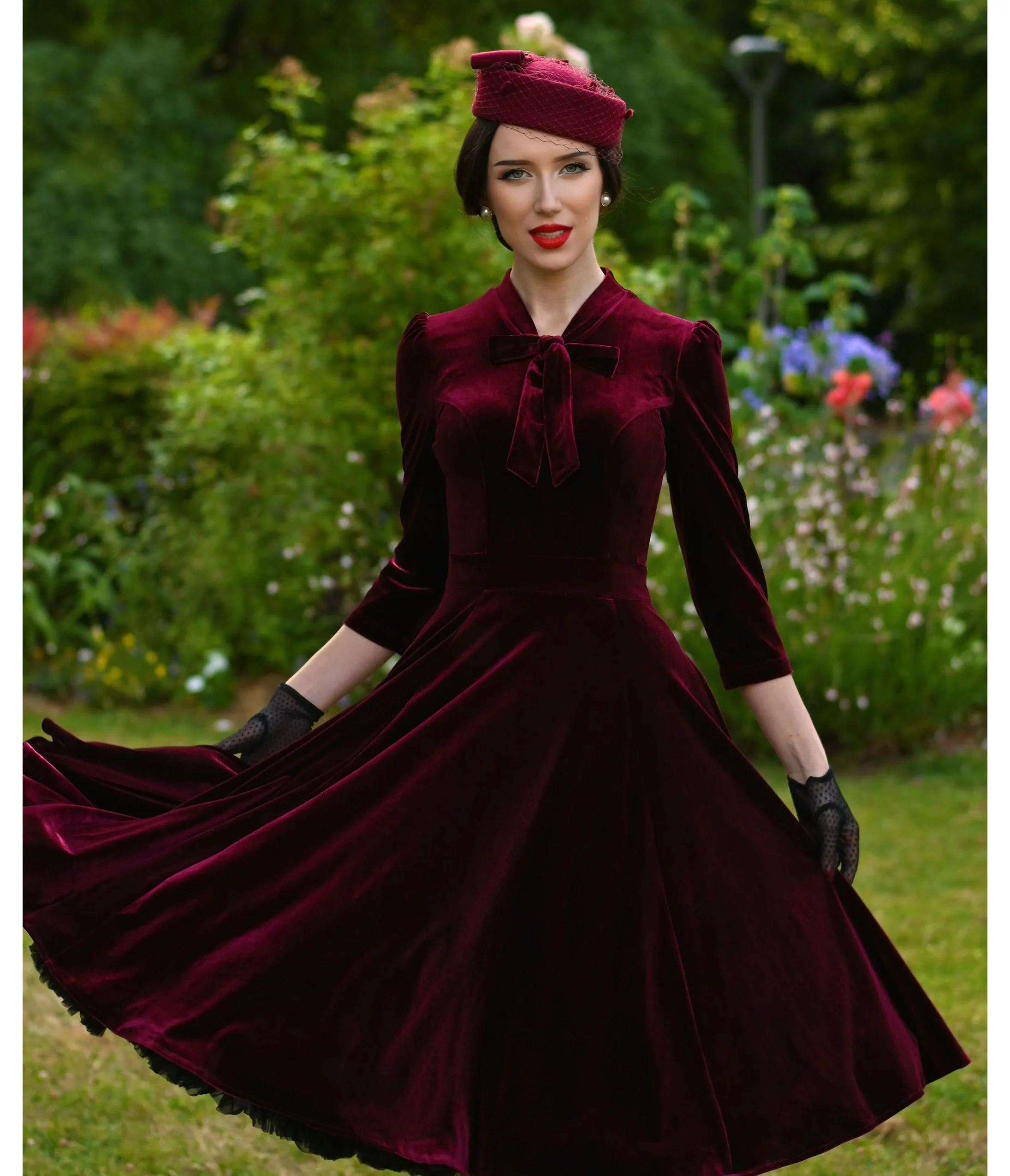 Burgundy Velvet Sylvie Swing Dress sold by Unique Vintage product image thumbnail 3