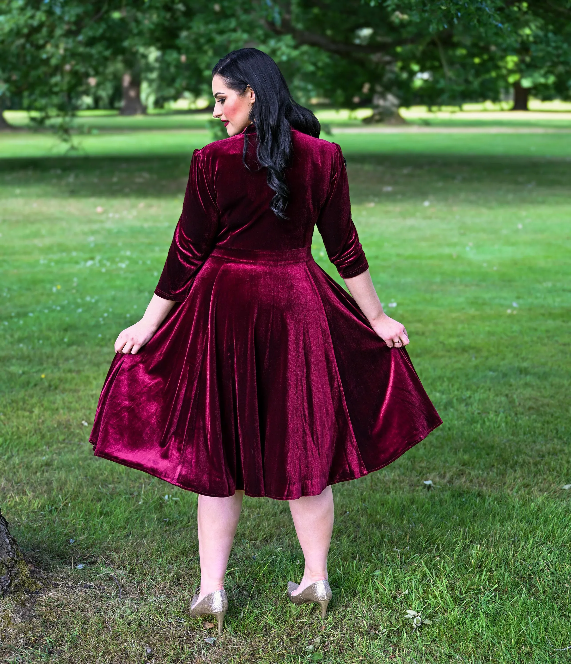 Plus Size Burgundy Velvet Sylvie Swing Dress sold by Unique Vintage product image thumbnail 2