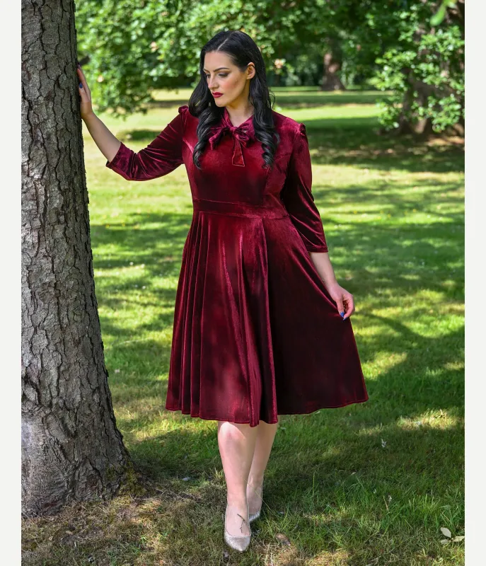 Plus Size Burgundy Velvet Sylvie Swing Dress sold by Unique Vintage