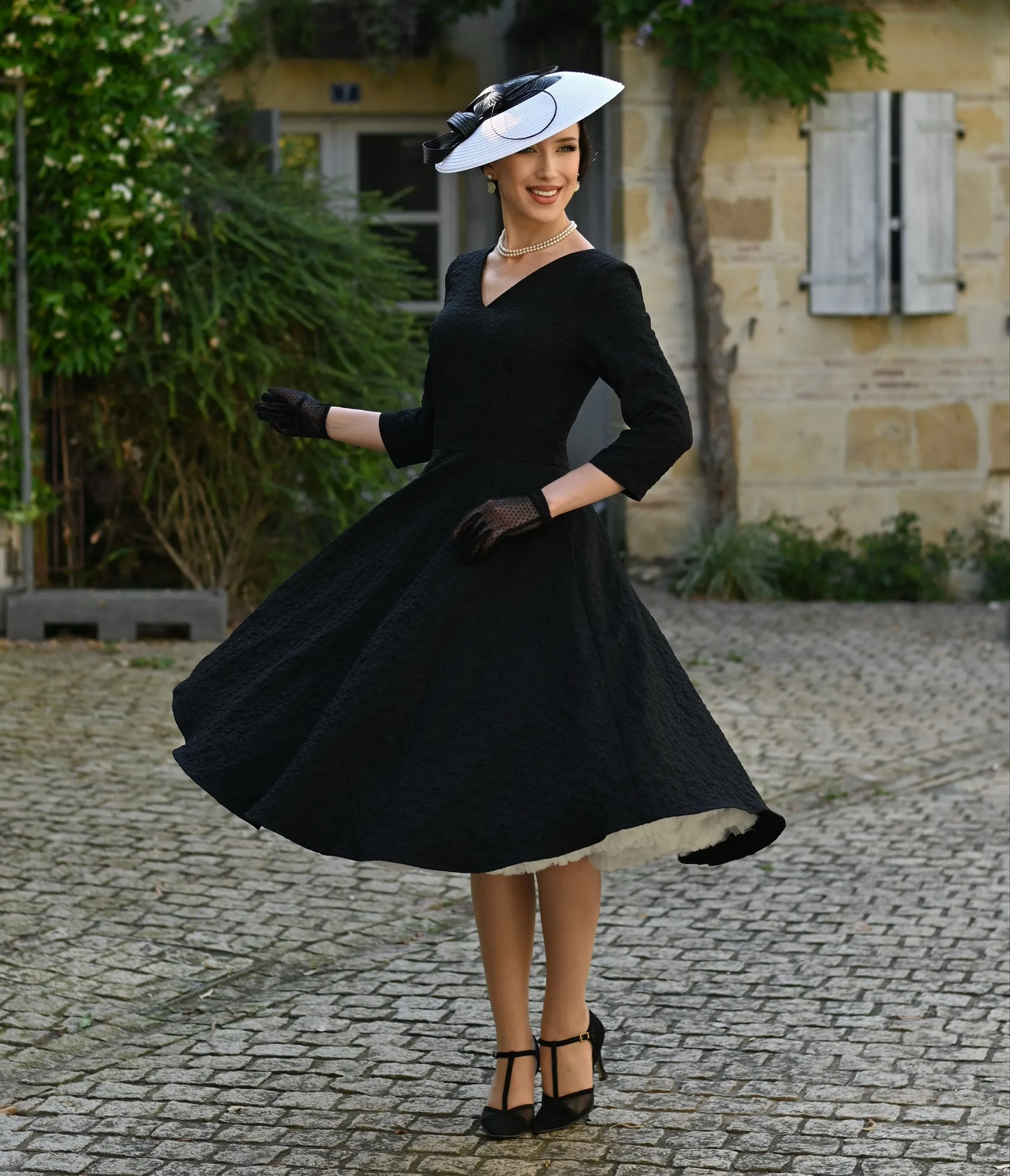 Black Floral Jacquard Piper Swing Dress sold by Unique Vintage product image thumbnail 3