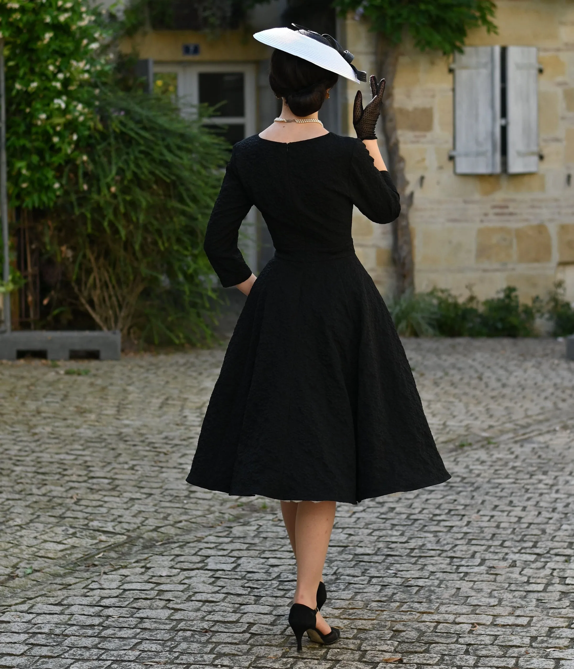 Black Floral Jacquard Piper Swing Dress sold by Unique Vintage product image thumbnail 2