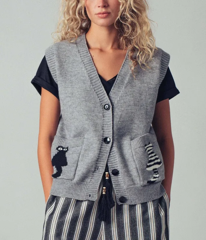 Grey Cat Sweater Vest made by Unique Vintage